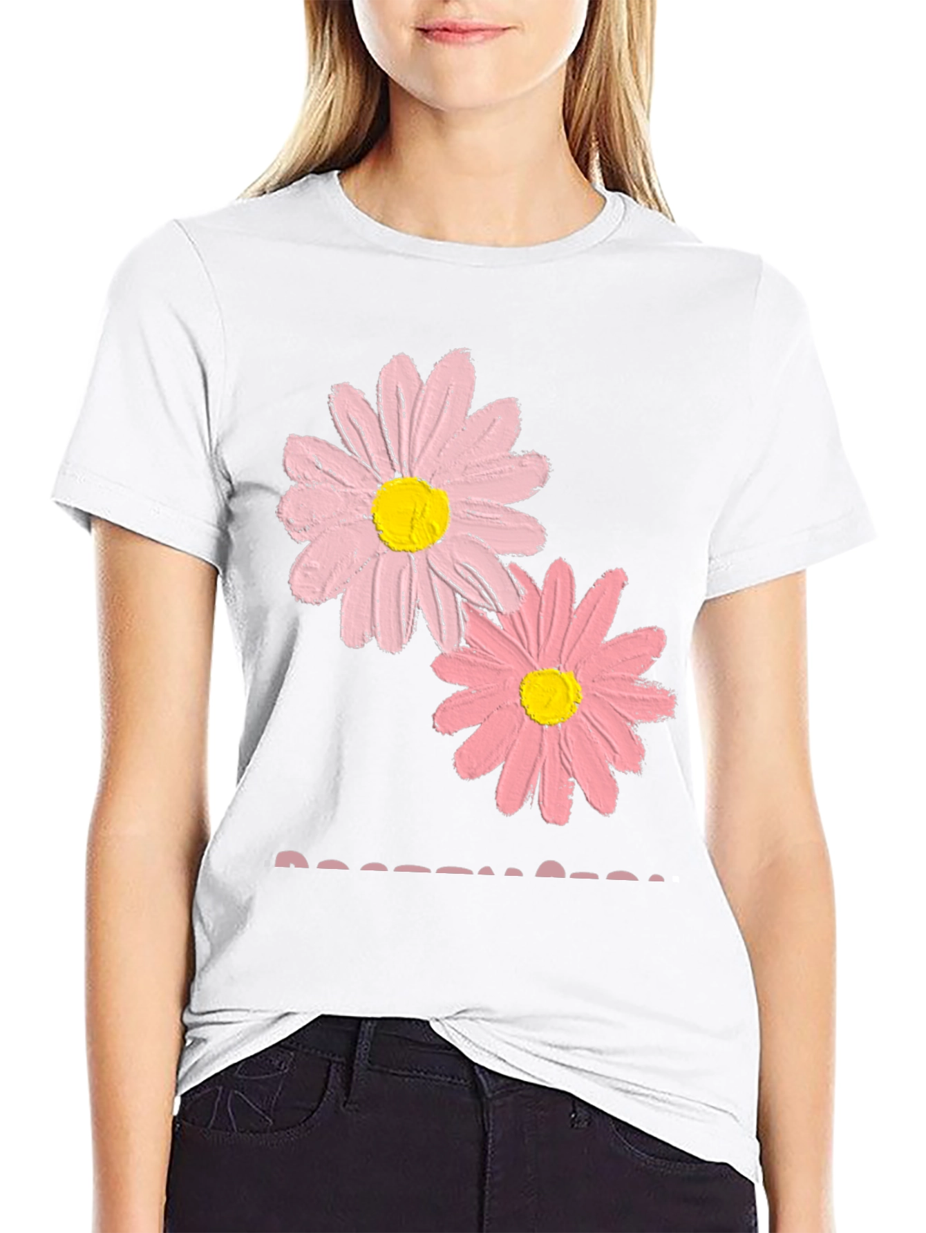 Black Pink Daisy Graphic T-Shirt - Soft Cotton Blend view 9