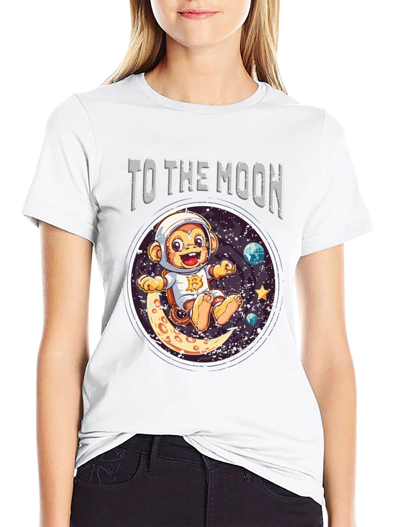 Black To the Moon Monkey T-Shirt - Crypto Ape view 9