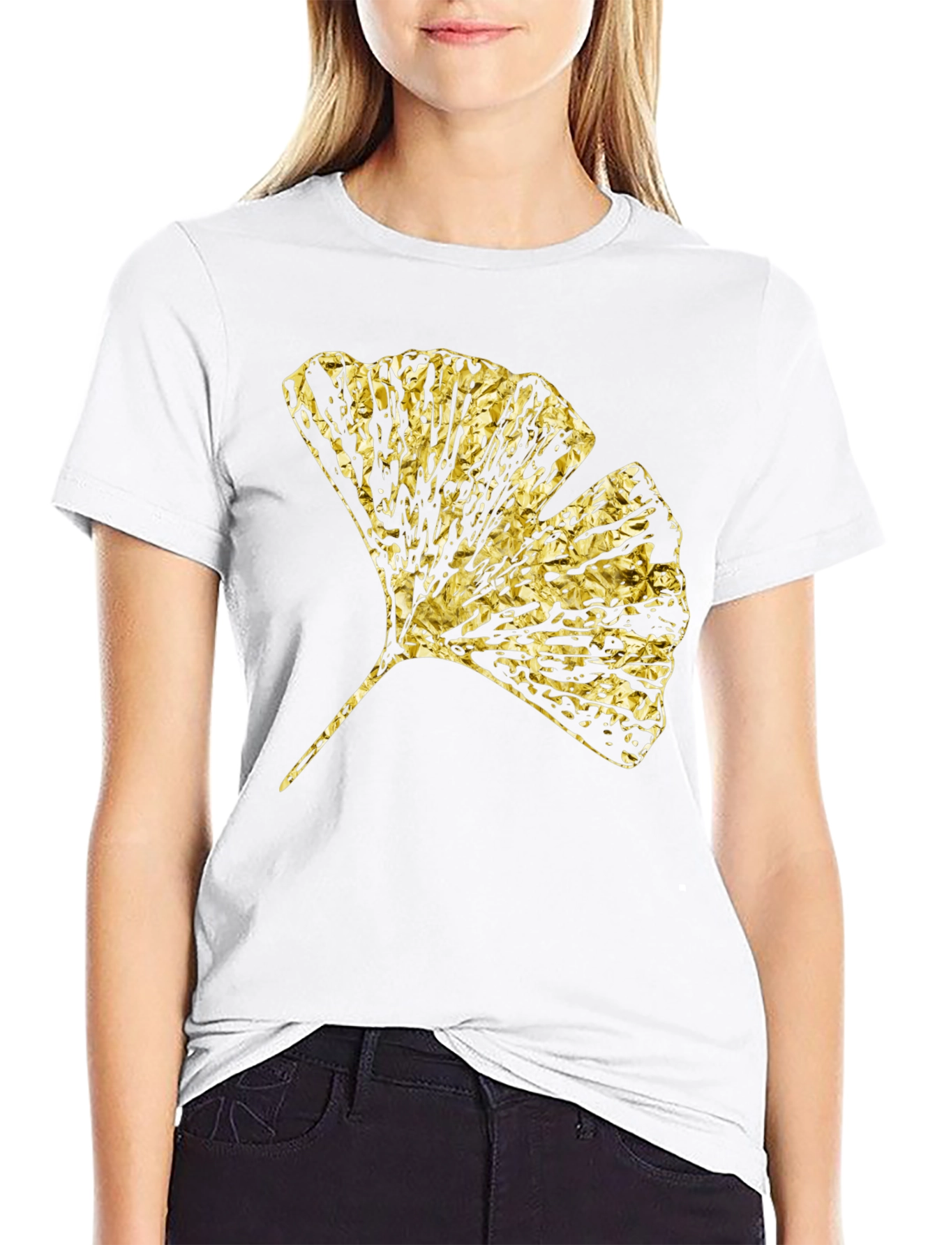Black Gingko Gold Foil Graphic T-Shirt view 9