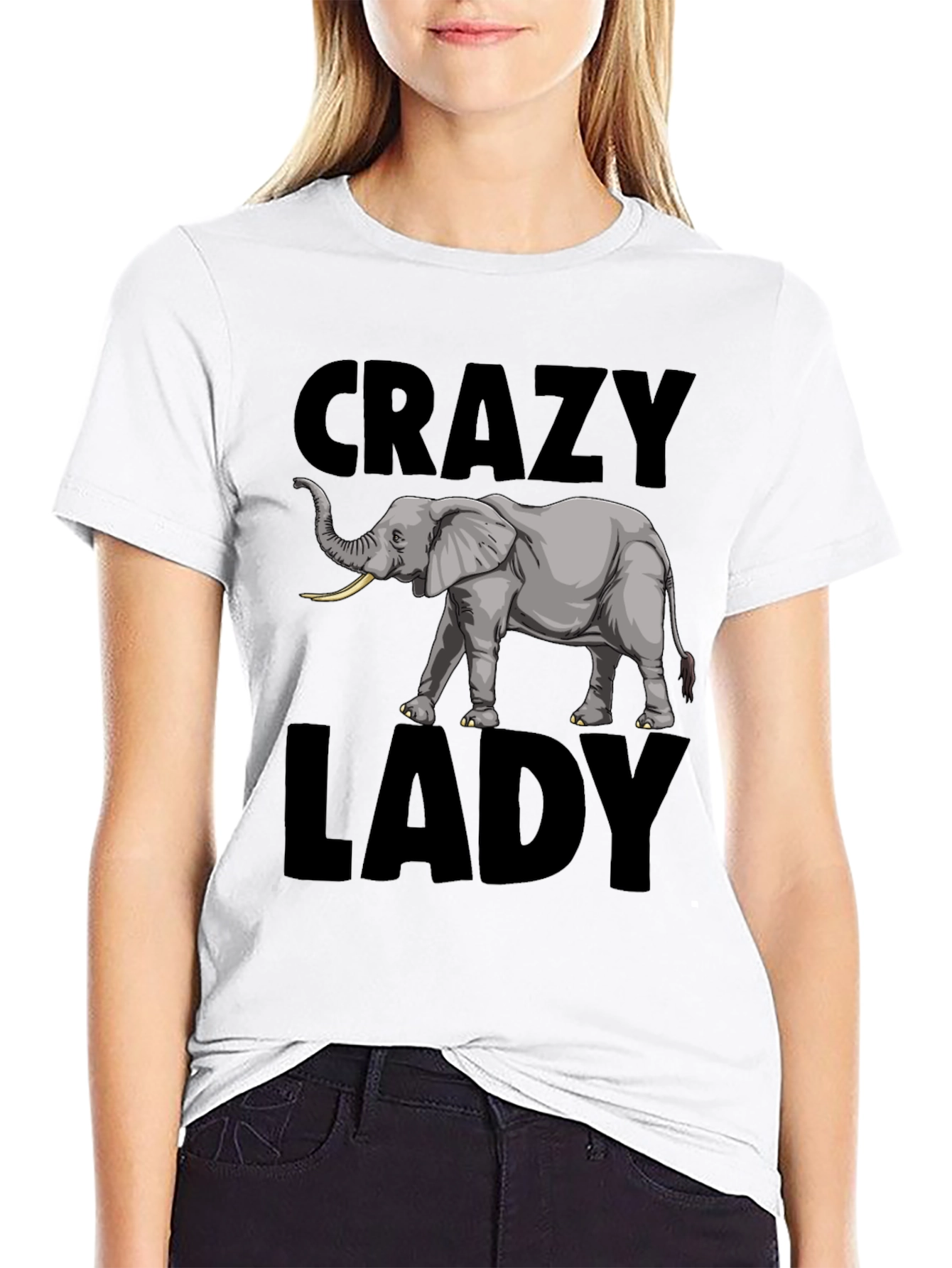 Black Crazy Elephant Lady Graphic Tee - Black view 9