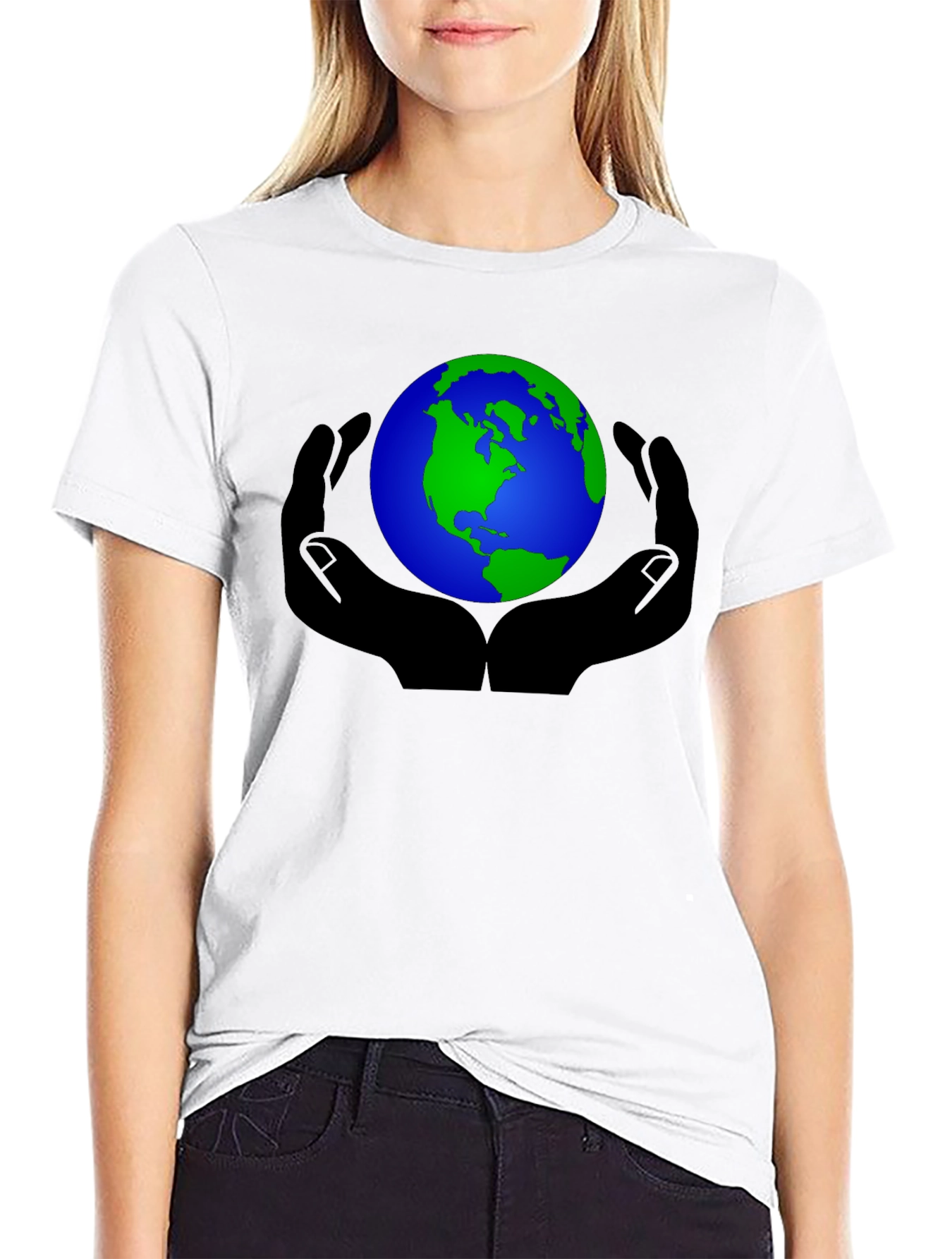 Black Earth in Hands Graphic Black T-Shirt view 9