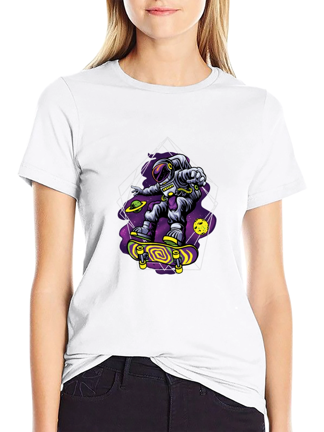 Black Astronaut Skateboarder Graphic Tee - Space Skateboarding T-Shirt view 9