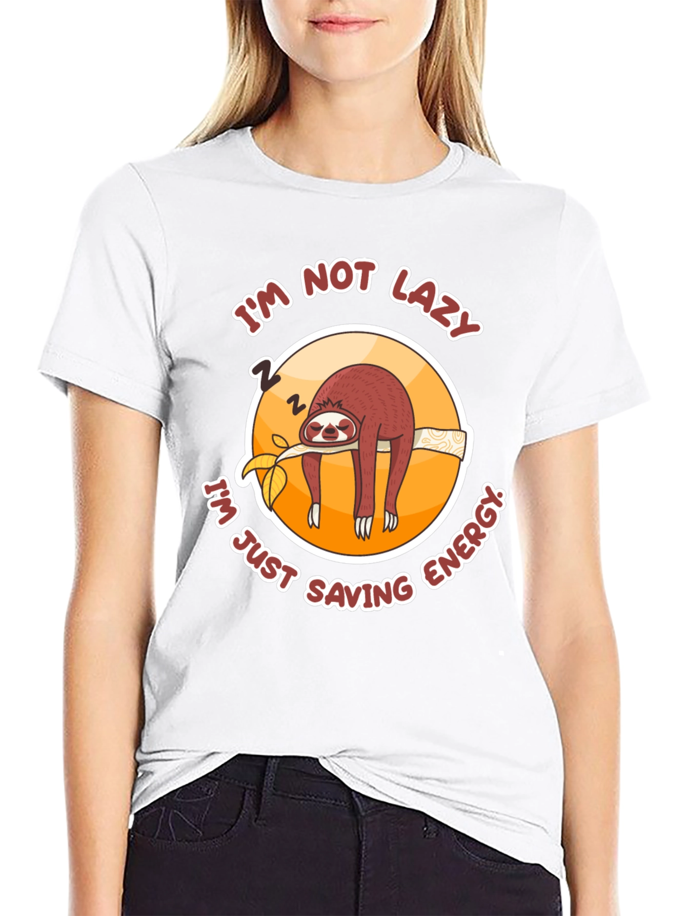 Black Funny Sloth T-Shirt: I'm Not Lazy, Saving Energy! view 9
