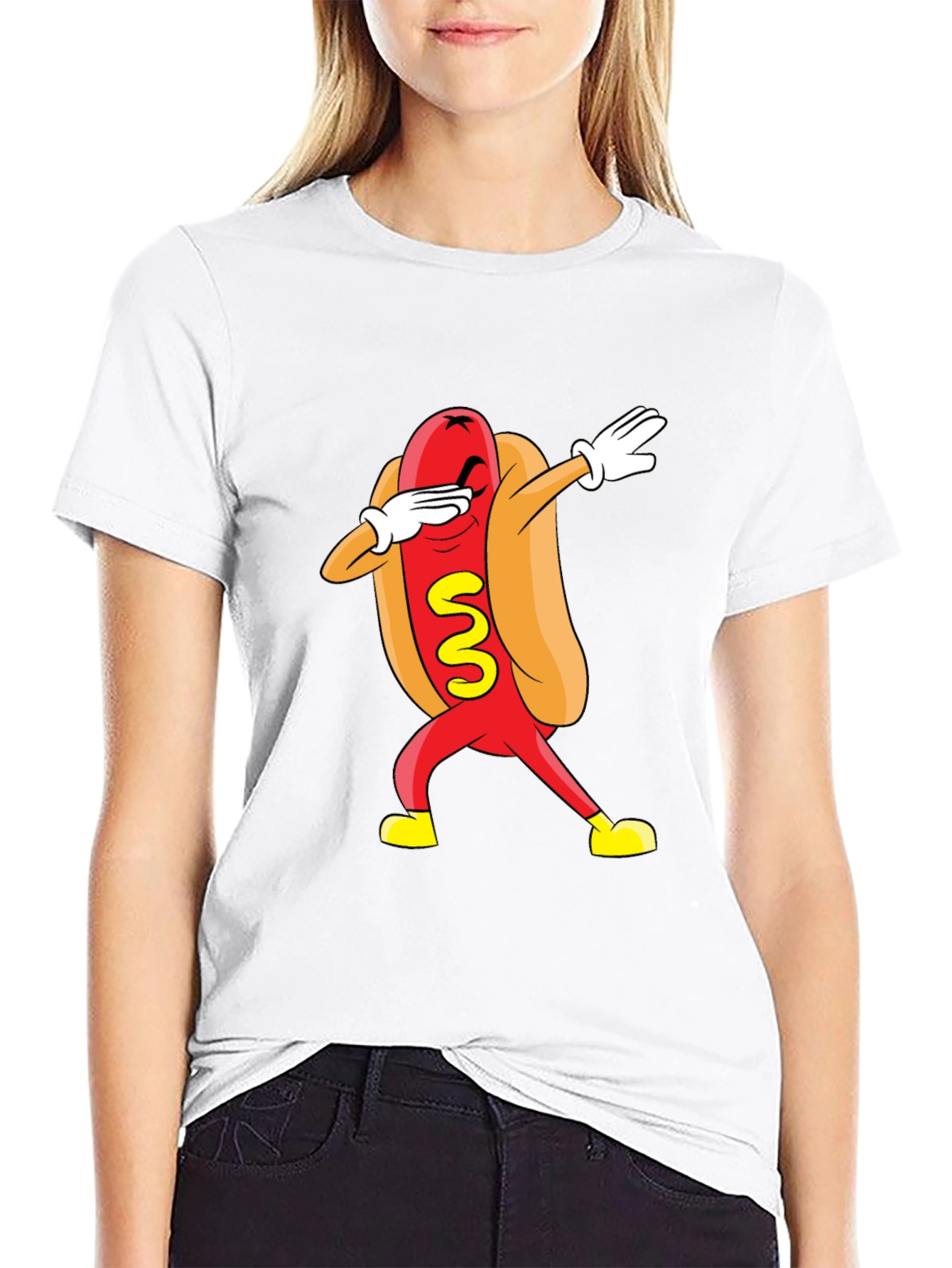 Black Funny Dabbing Hot Dog Graphic T-Shirt - Black view 9