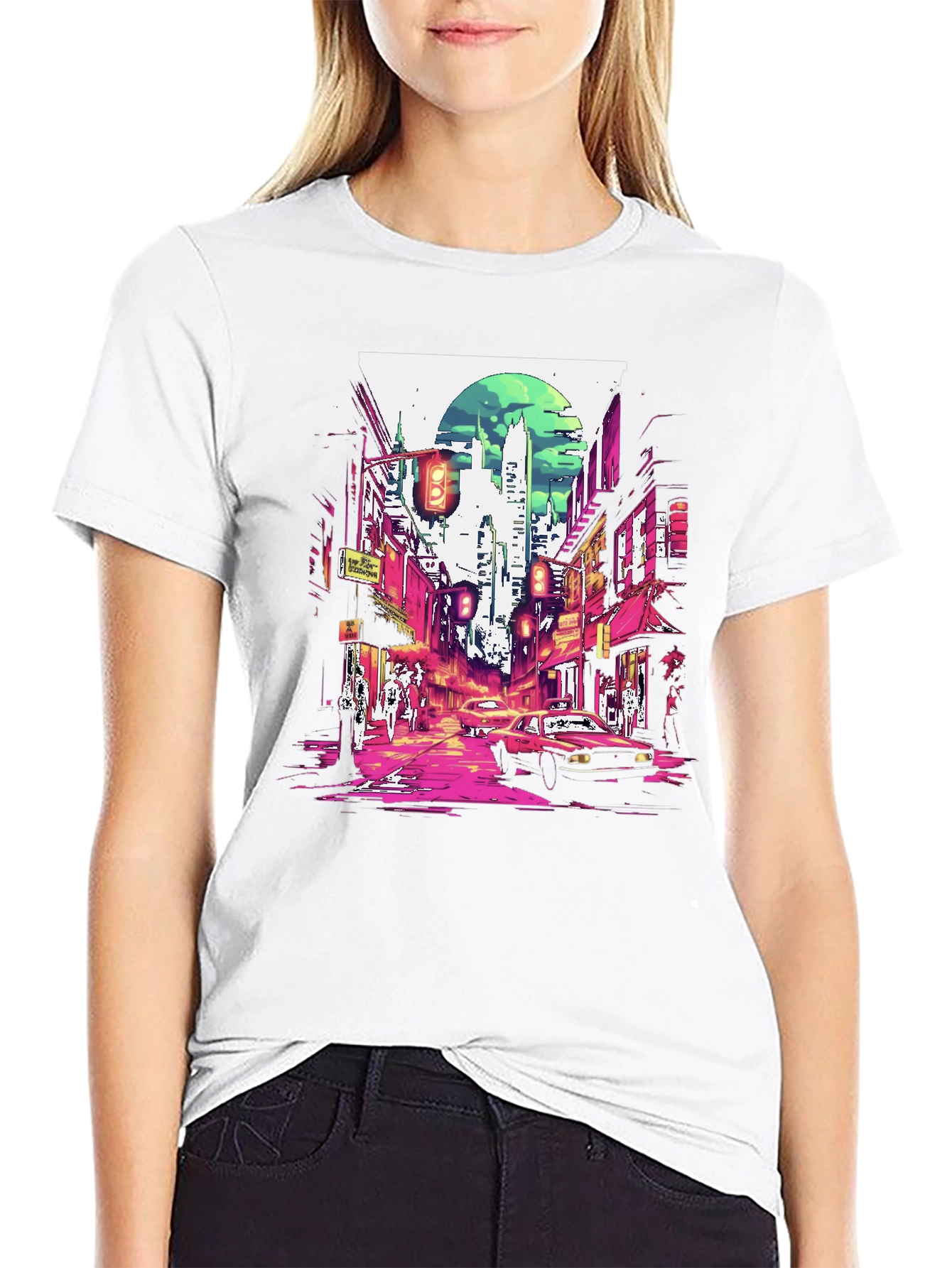 Black Retro Cityscape T-Shirt - Stylish Urban Design view 9