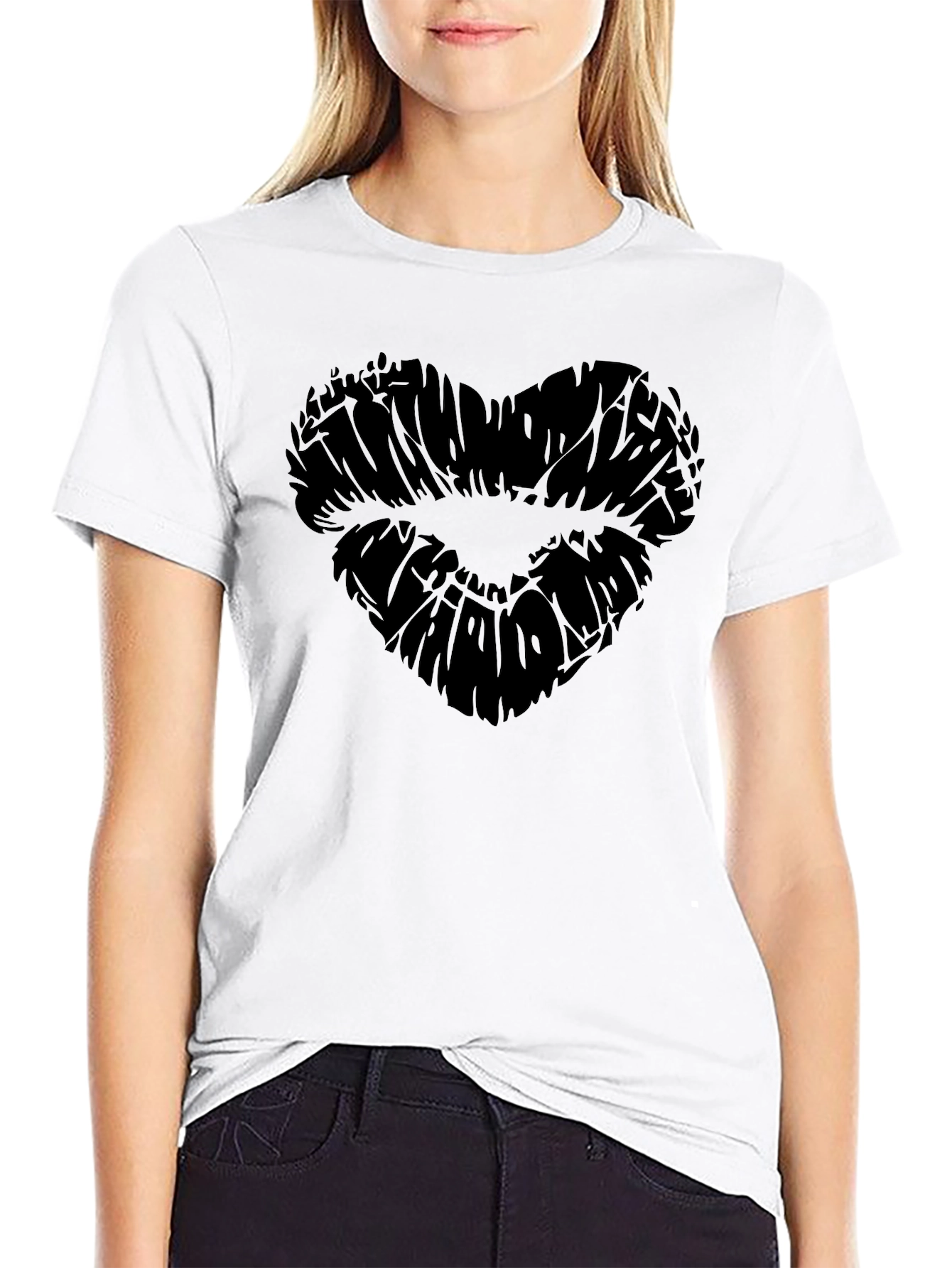 Black Heart Lips Graphic Black T-Shirt for Men view 9