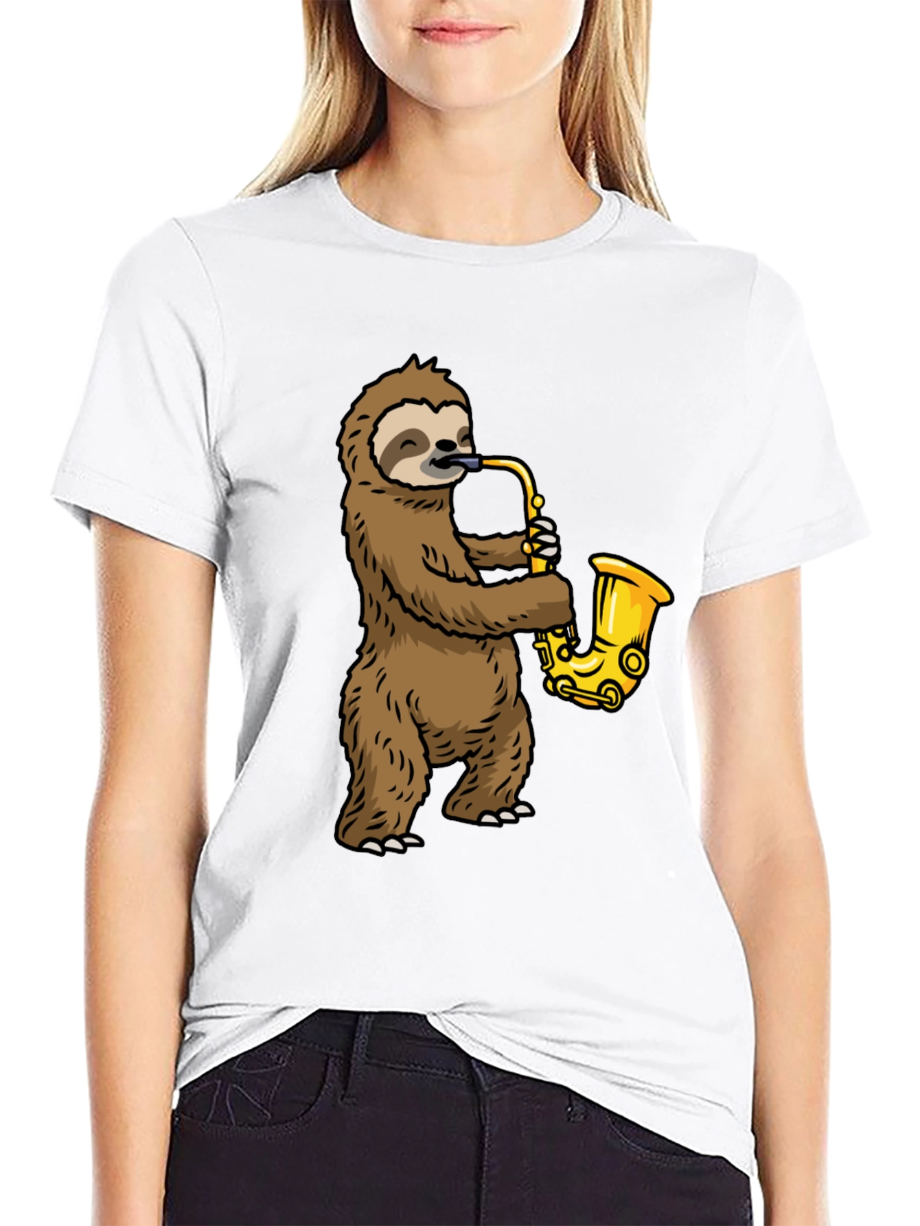 Black Sloth Saxophone Graphic Tee view 9