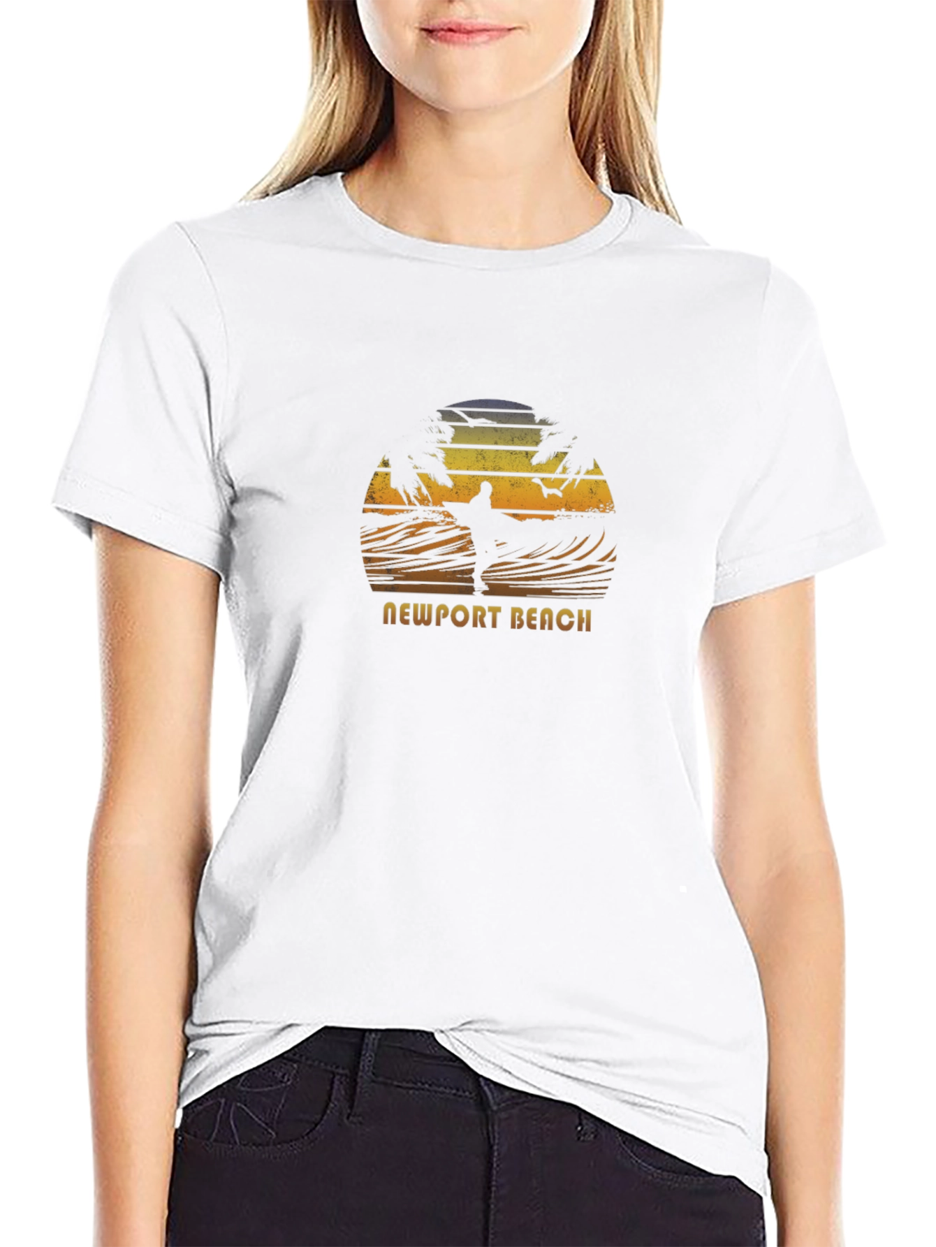 Black Newport Beach Surfer Silhouette T-Shirt view 9