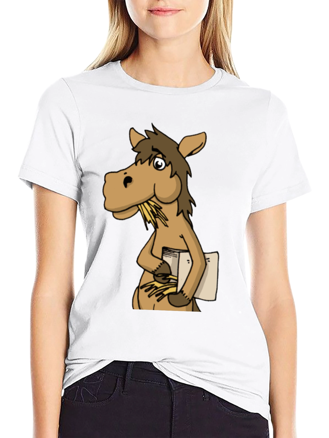 Black Funny Horse Reading Book Graphic T-Shirt view 9