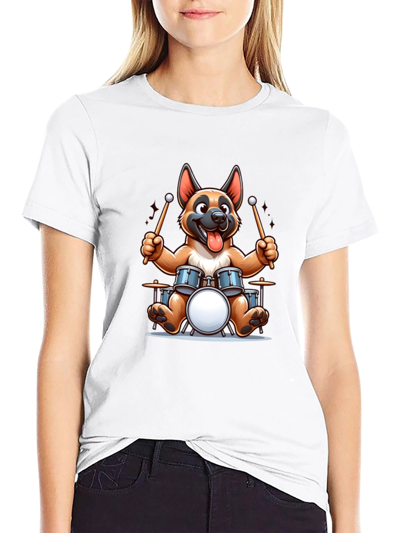 Black Dog Drummer T-Shirt - Rocking Canine Tee view 9