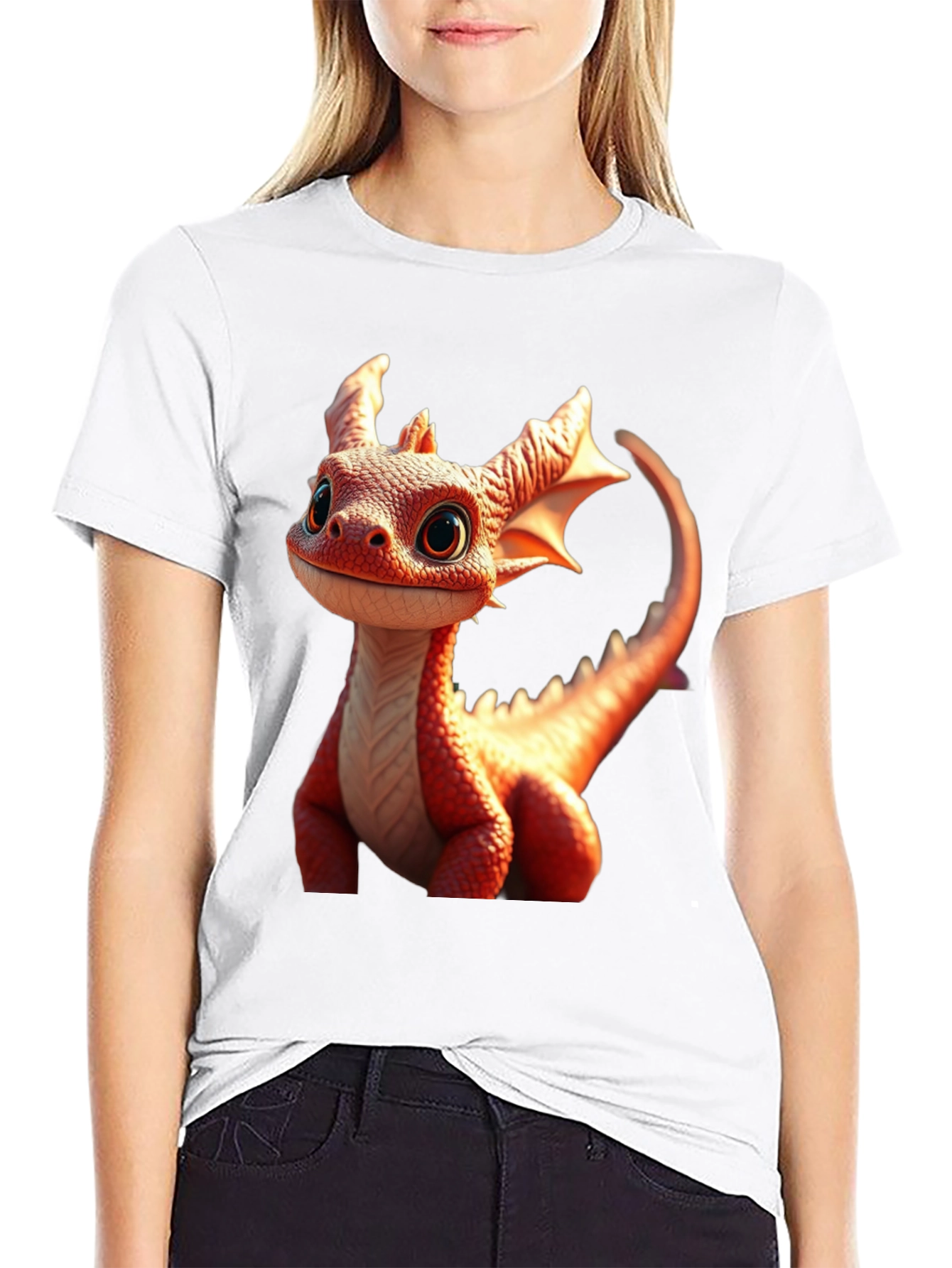 Black Cute Dragon Graphic Tee - Black Cotton Comfort view 9