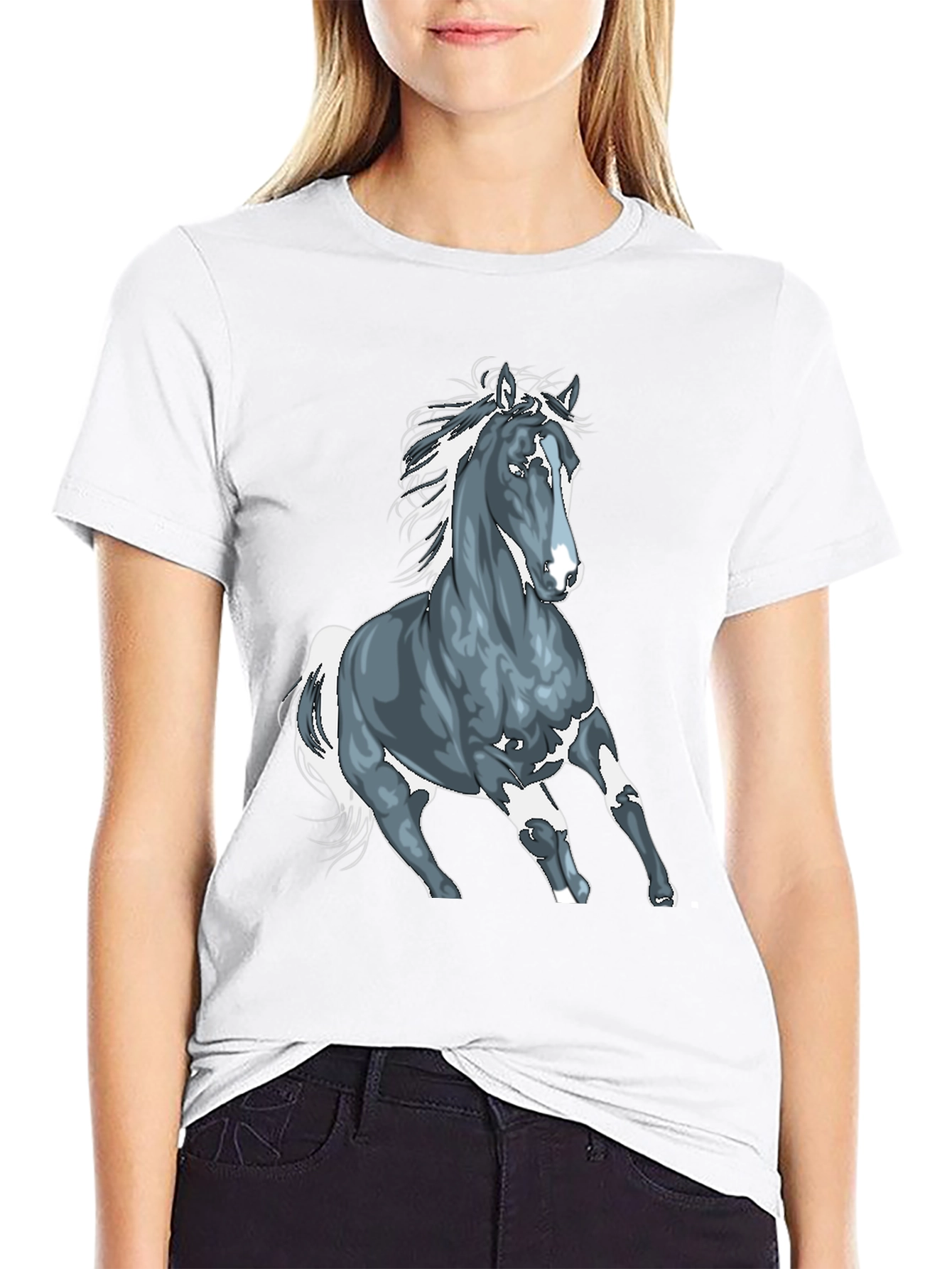 Black Horse Graphic T-Shirt - Black Cotton Tee view 9