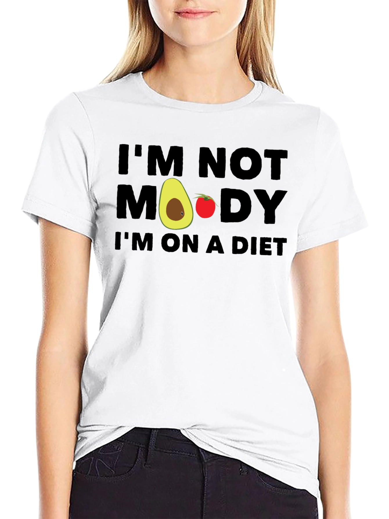 Black Funny Diet T-Shirt - "I'm Not Moody, I'm On A Diet!" view 9