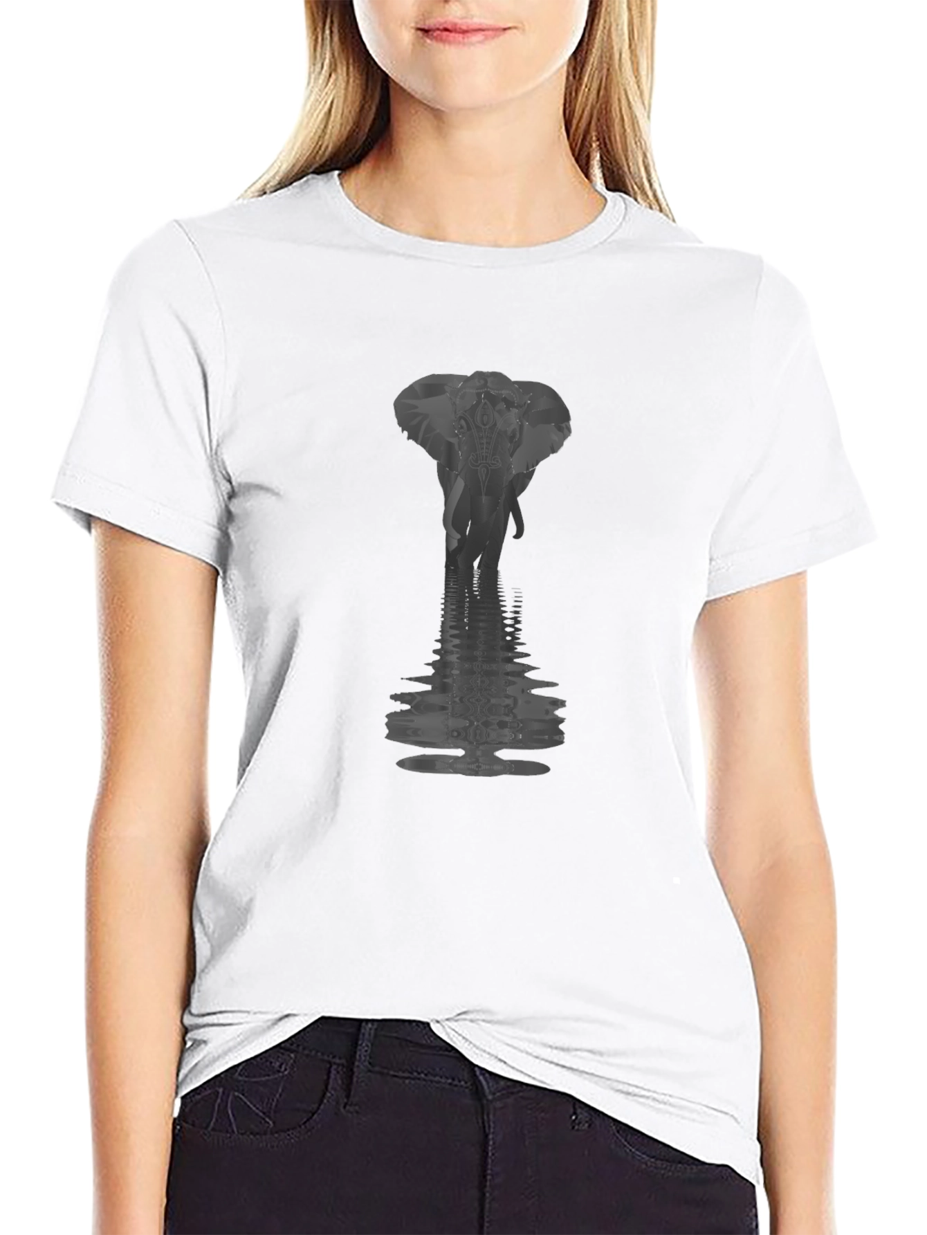 Black Elephant Reflection Graphic Tee - Premium Cotton Blend view 9