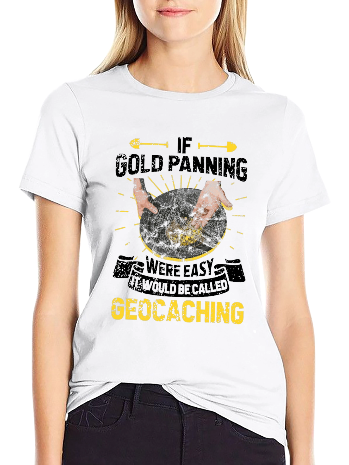 Black Gold Panning Geocaching Graphic Tee view 9
