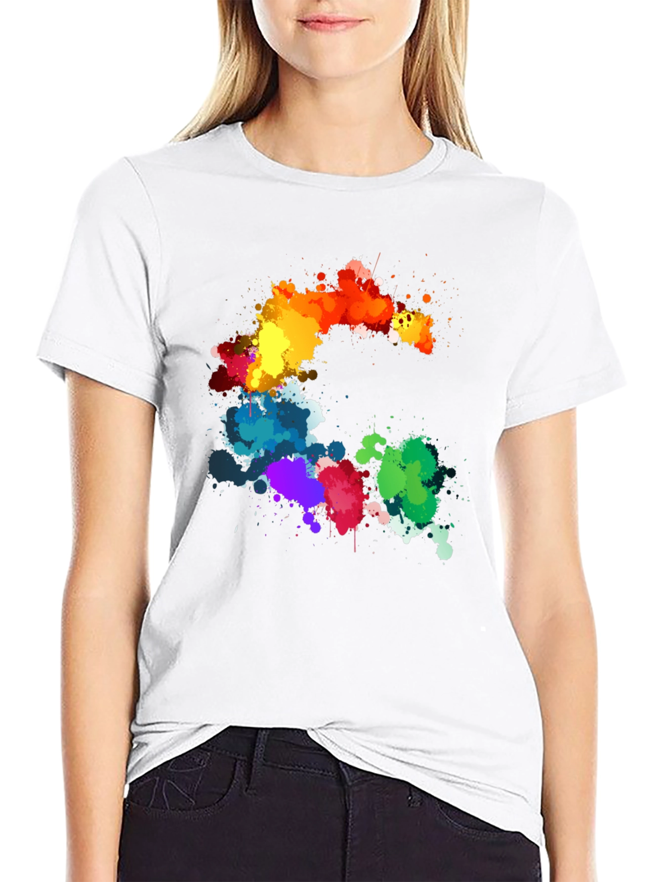 Black Rainbow Splatter Graphic Black T-Shirt view 9