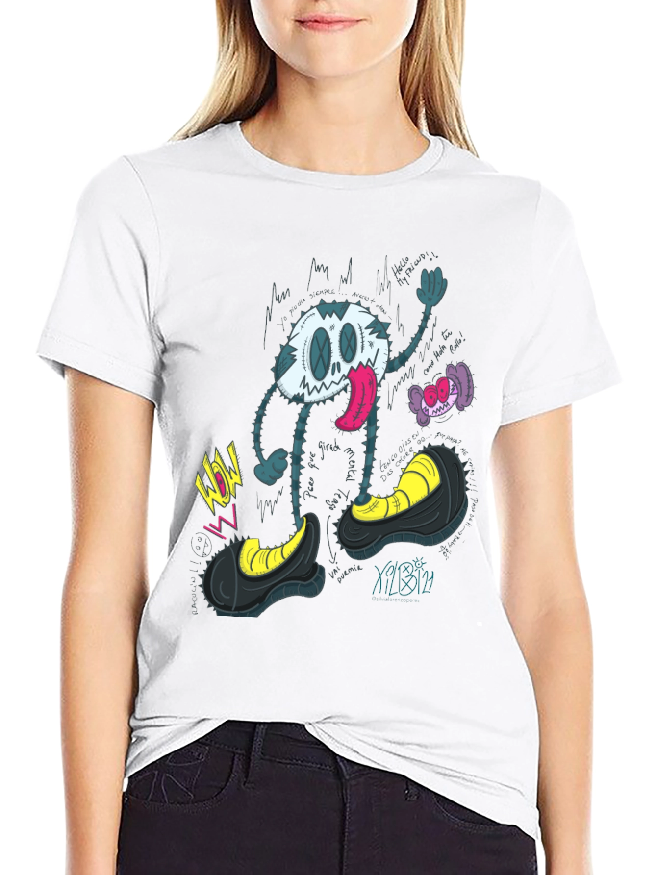 Black Cartoon Character Graphic Print T-Shirt view 9