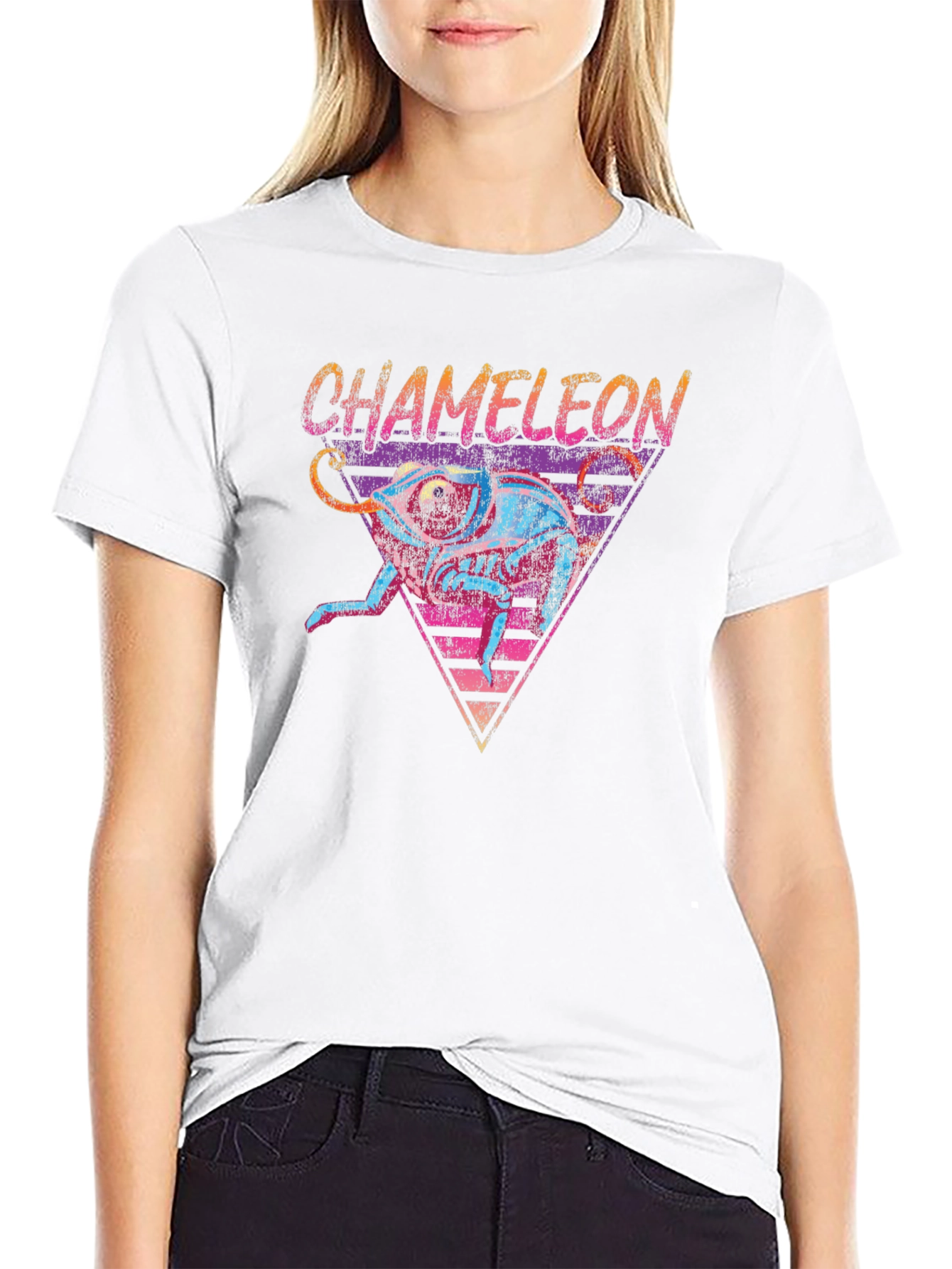 Black Retro Chameleon Graphic Tee - Cool Animal T-Shirt view 9