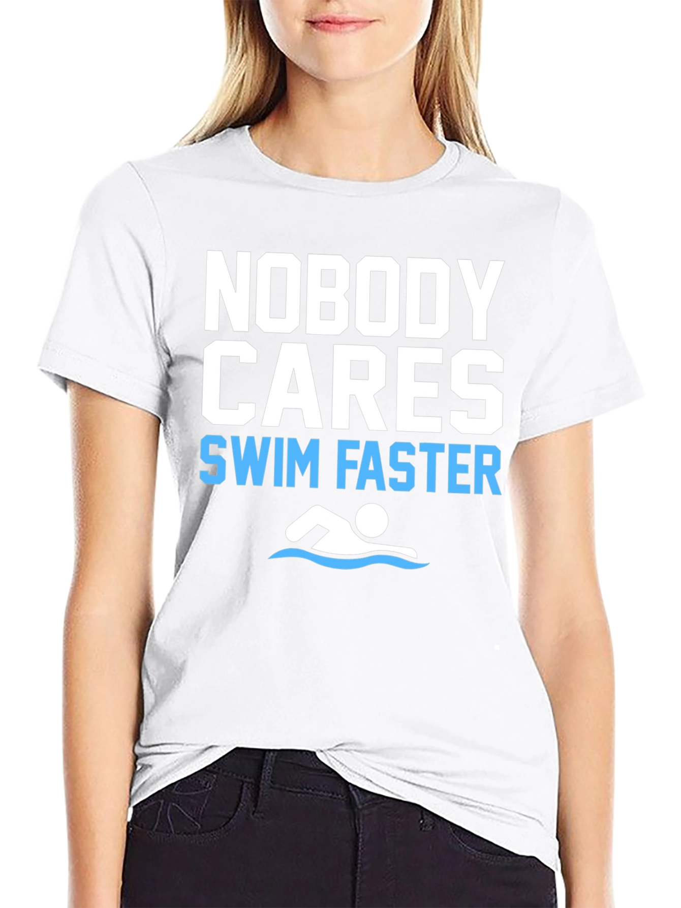 Black Funny Swim Faster Graphic T-Shirt view 9