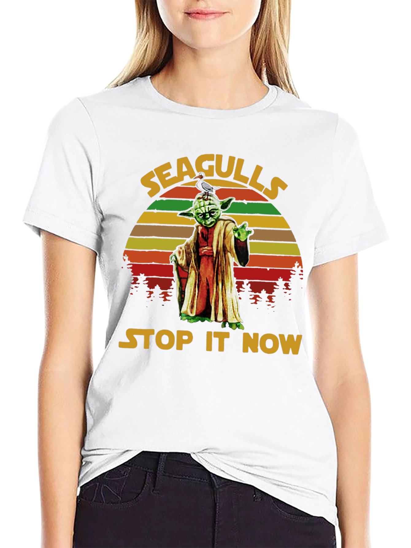 Black Seagulls Stop It Now Yoda T-Shirt view 9