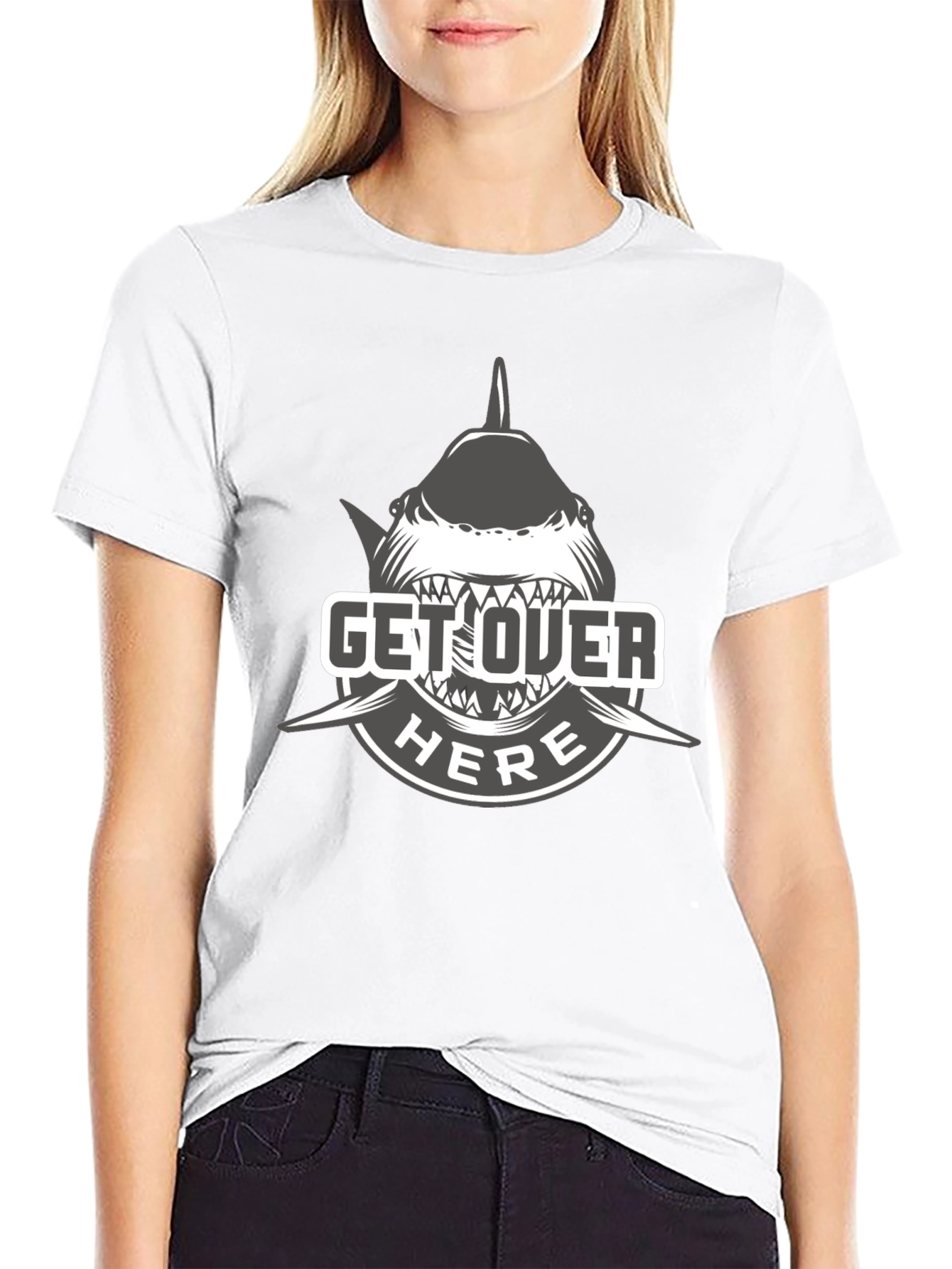 Black Get Over Here Shark T-Shirt - Black Cotton Tee view 9