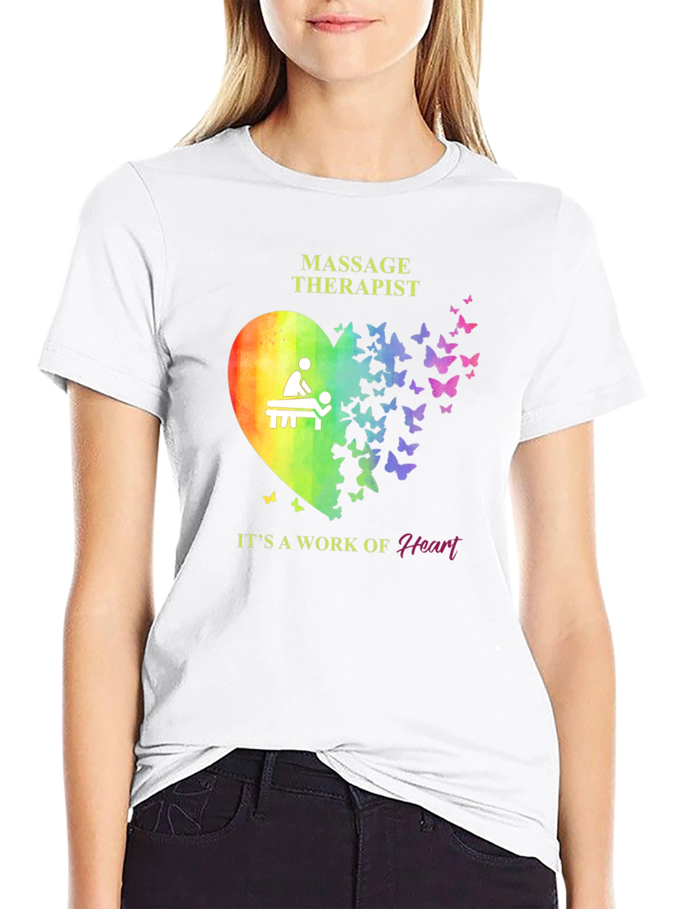 Black Massage Therapist Heart Butterfly T-Shirt view 9