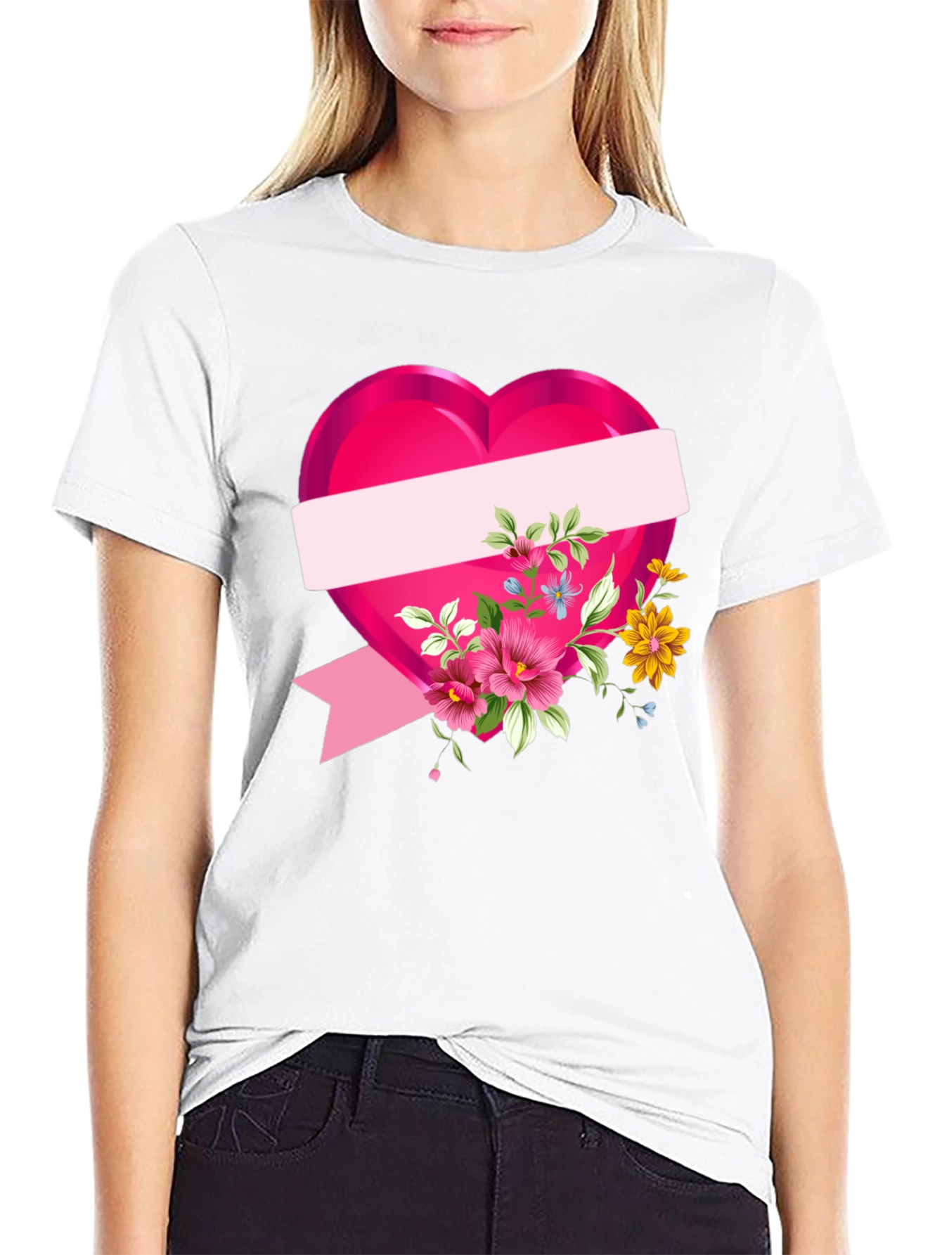 Black Floral Heart Graphic T-Shirt - Black view 9