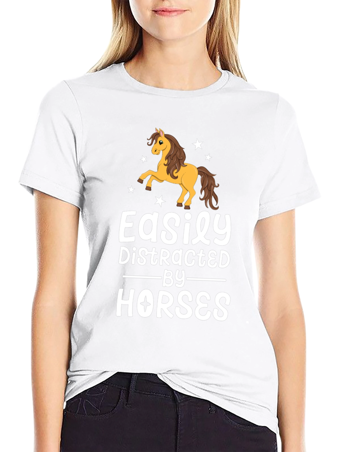 Black Easily Distracted By Horses Black T-Shirt view 9