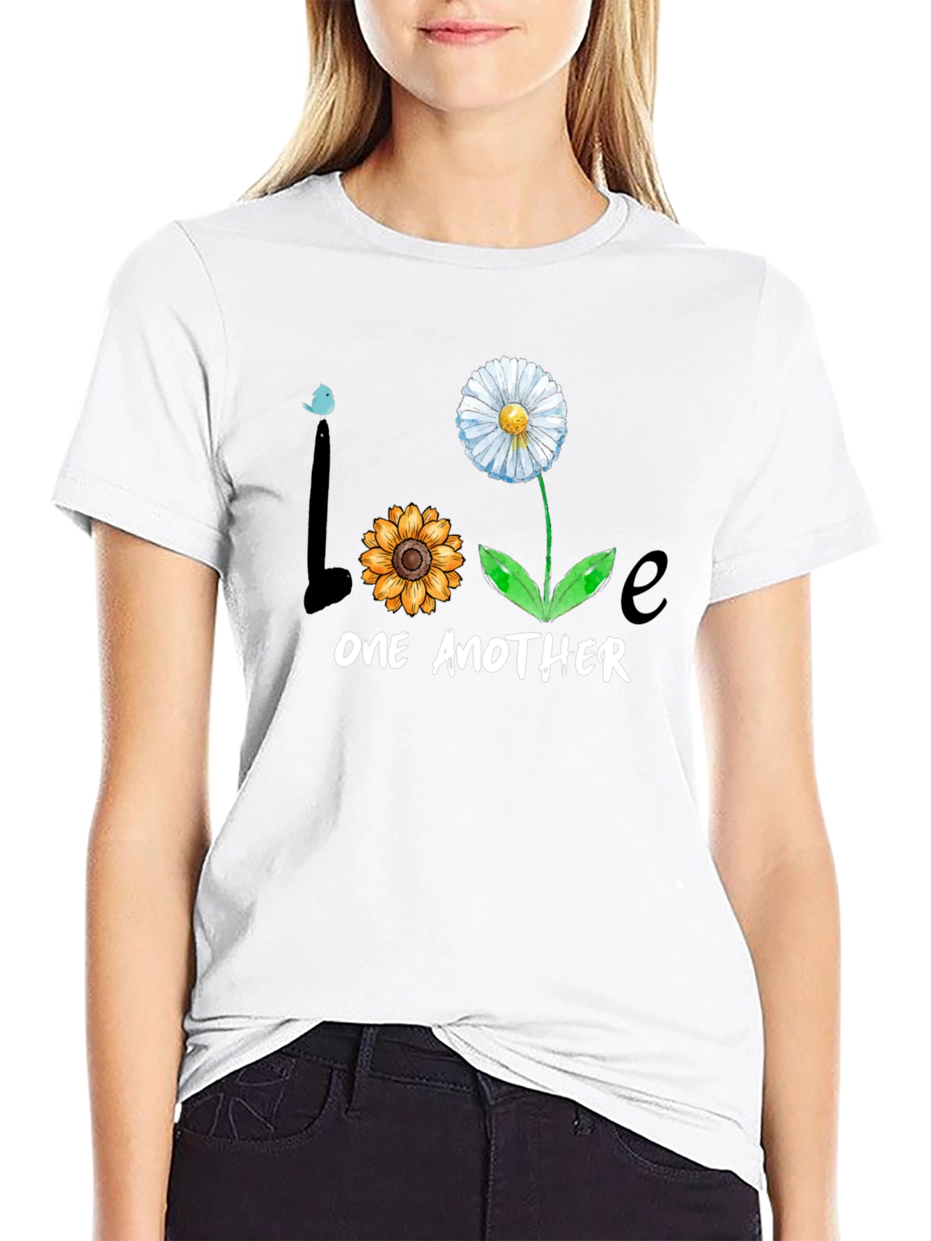 Black Love One Another Floral Graphic Tee - Black view 9