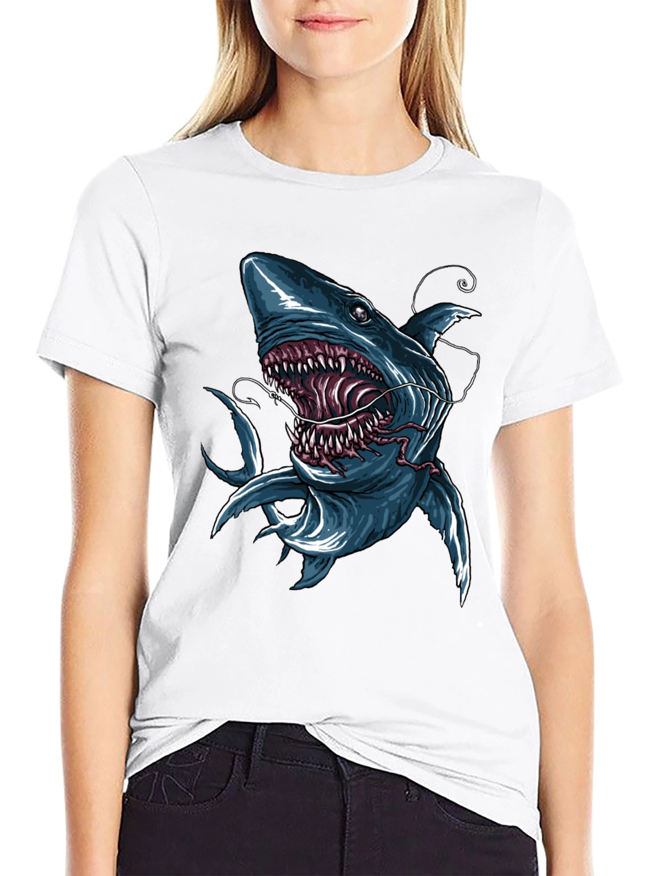 Black Men's Shark Graphic Print Black T-Shirt view 9