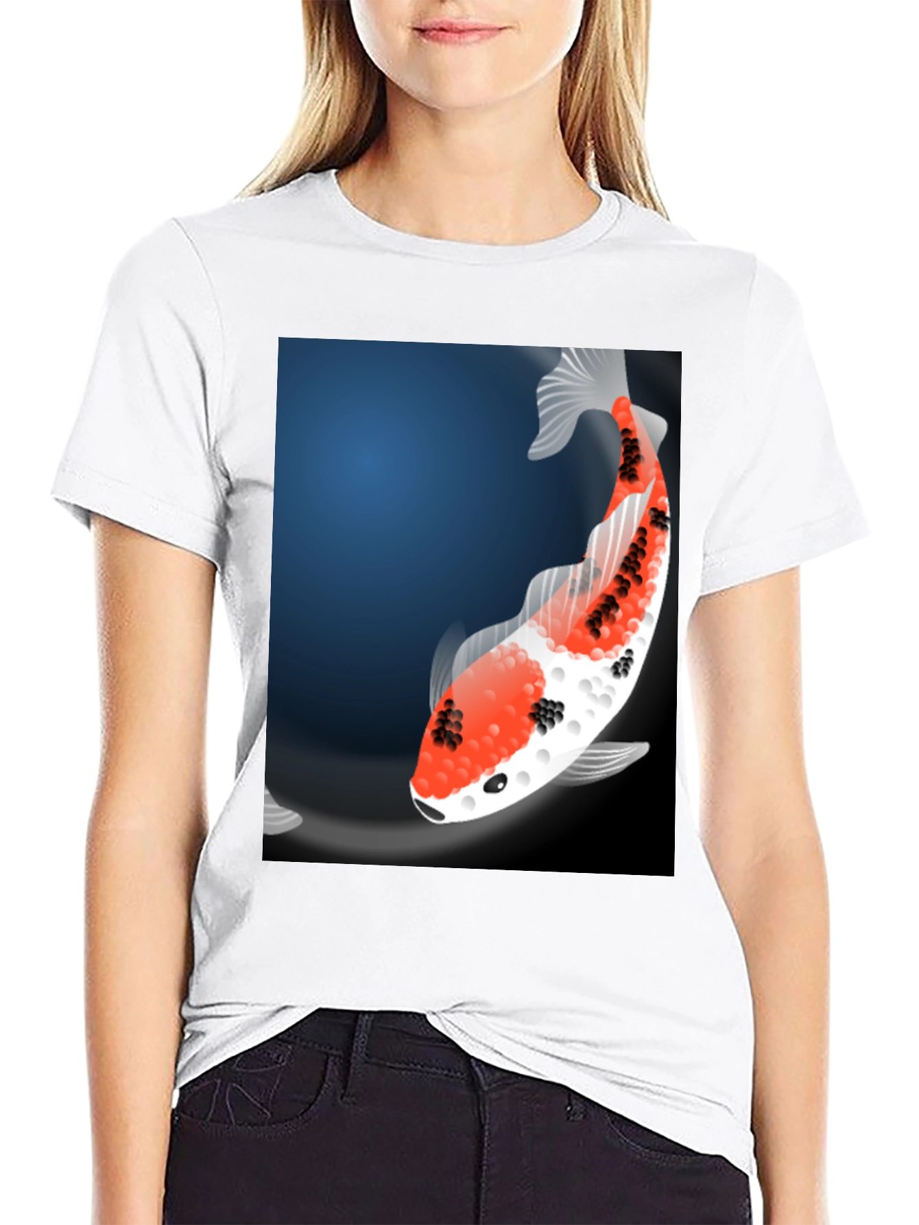 Black Koi Fish Graphic Tee - Black Casual T-Shirt view 9