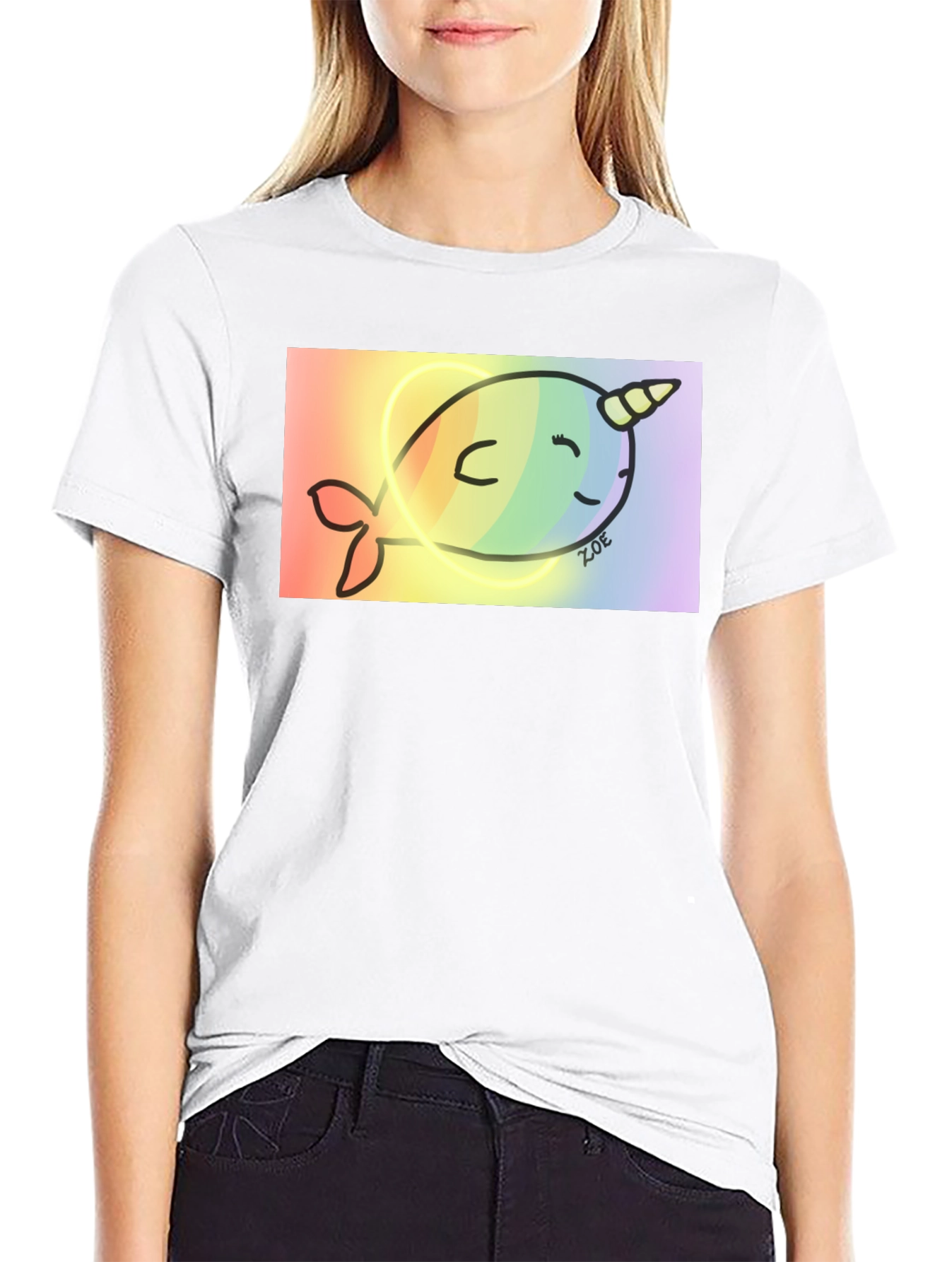 Black Rainbow Narwhal Graphic Tee - Black Cotton Blend view 9