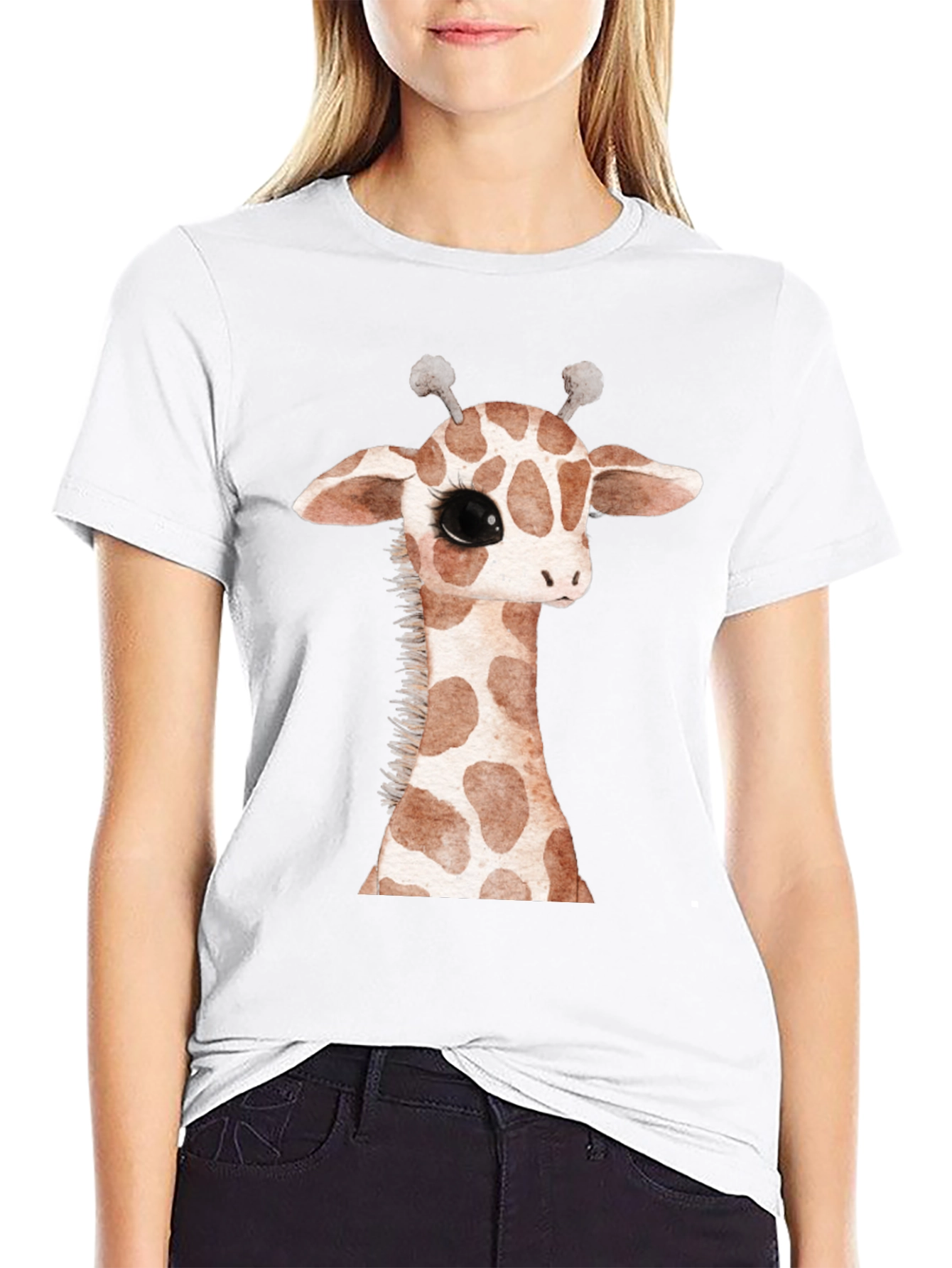 Black Cute Giraffe Graphic Print Black T-Shirt view 9