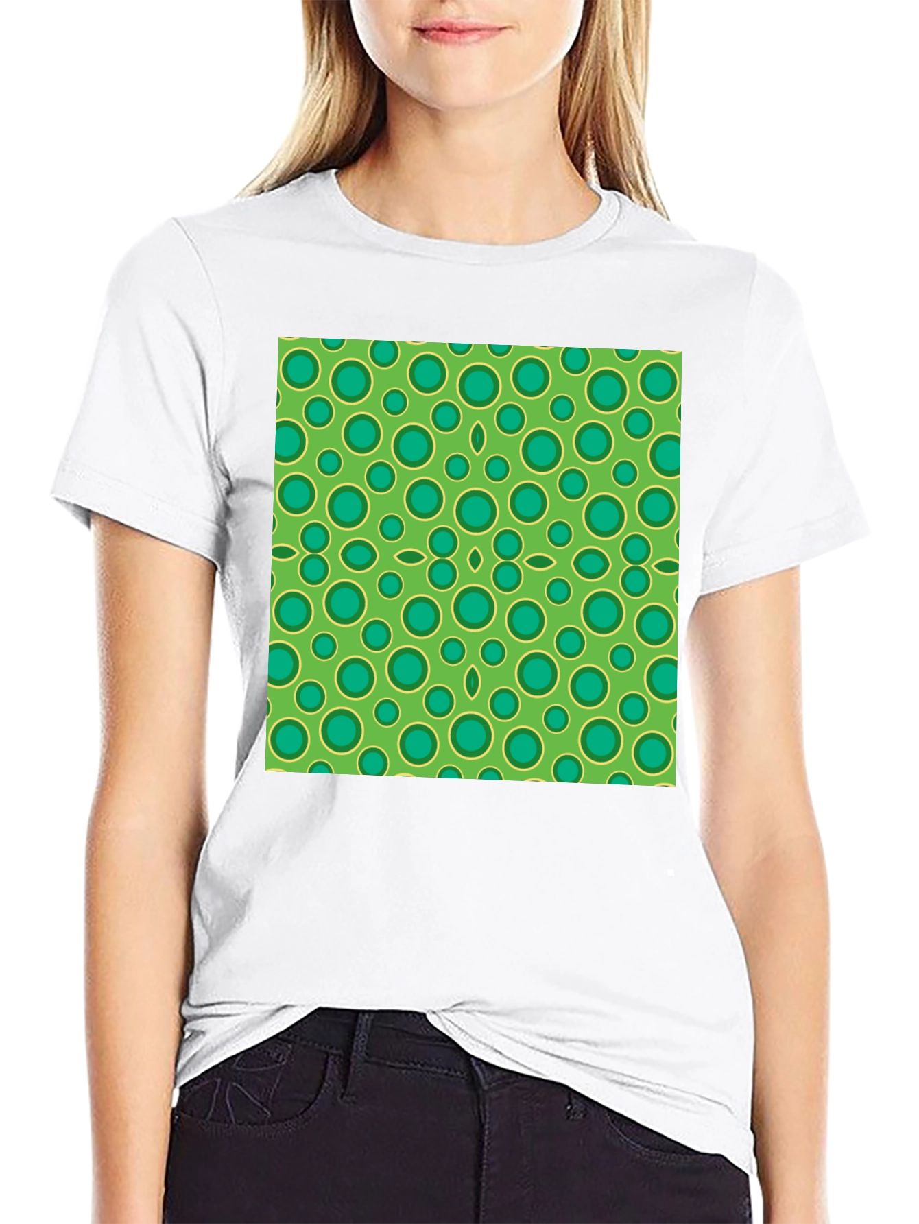 Black Green Circle Pattern Black T-Shirt view 9