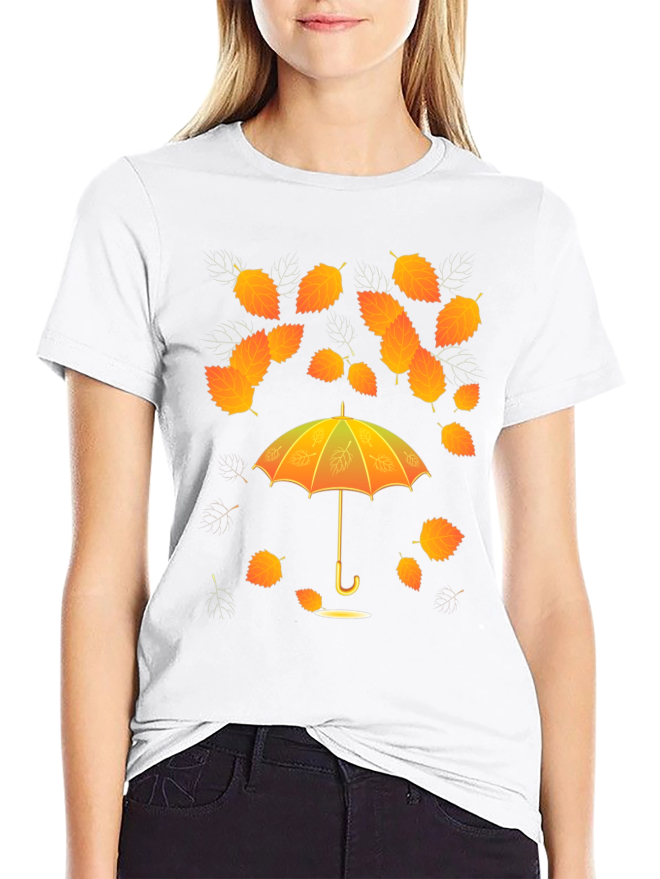 Black Autumn Leaves Umbrella T-Shirt view 9
