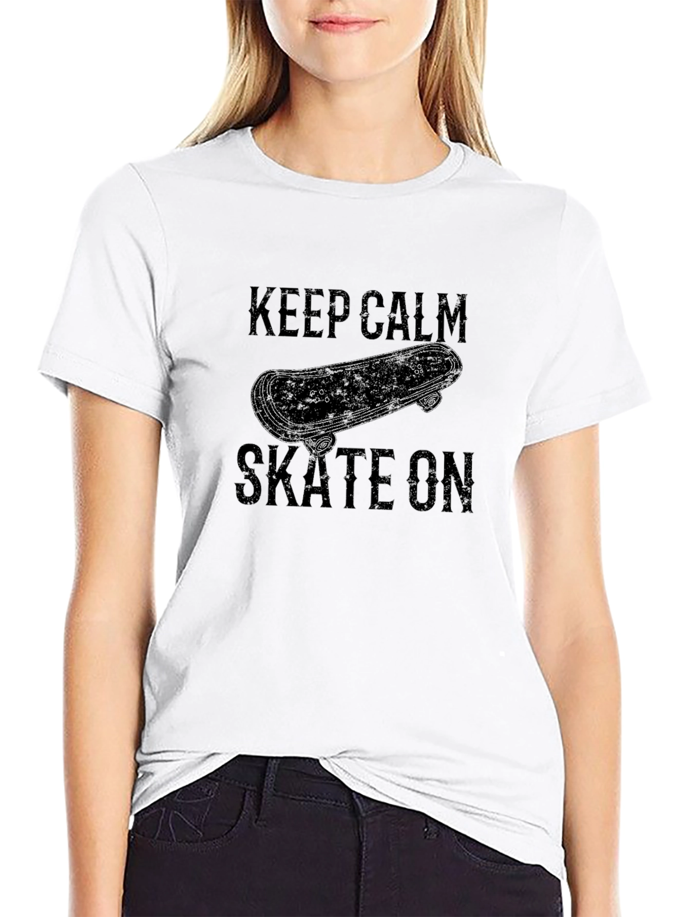 Black Keep Calm Skate On Graphic Tee - Black view 9