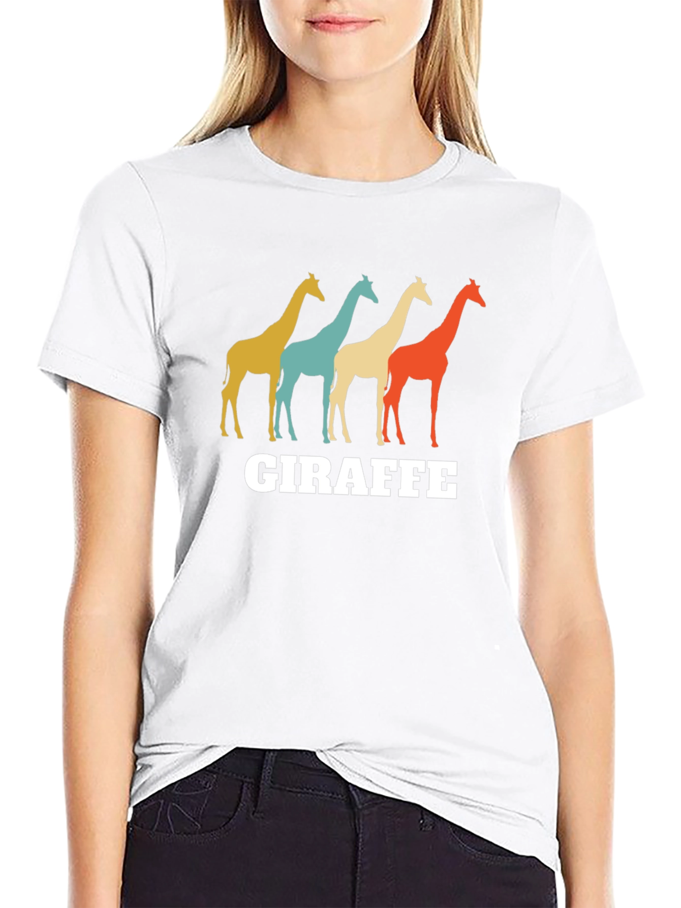 Black Retro Giraffe Graphic T-Shirt - Unisex Crew Neck view 9
