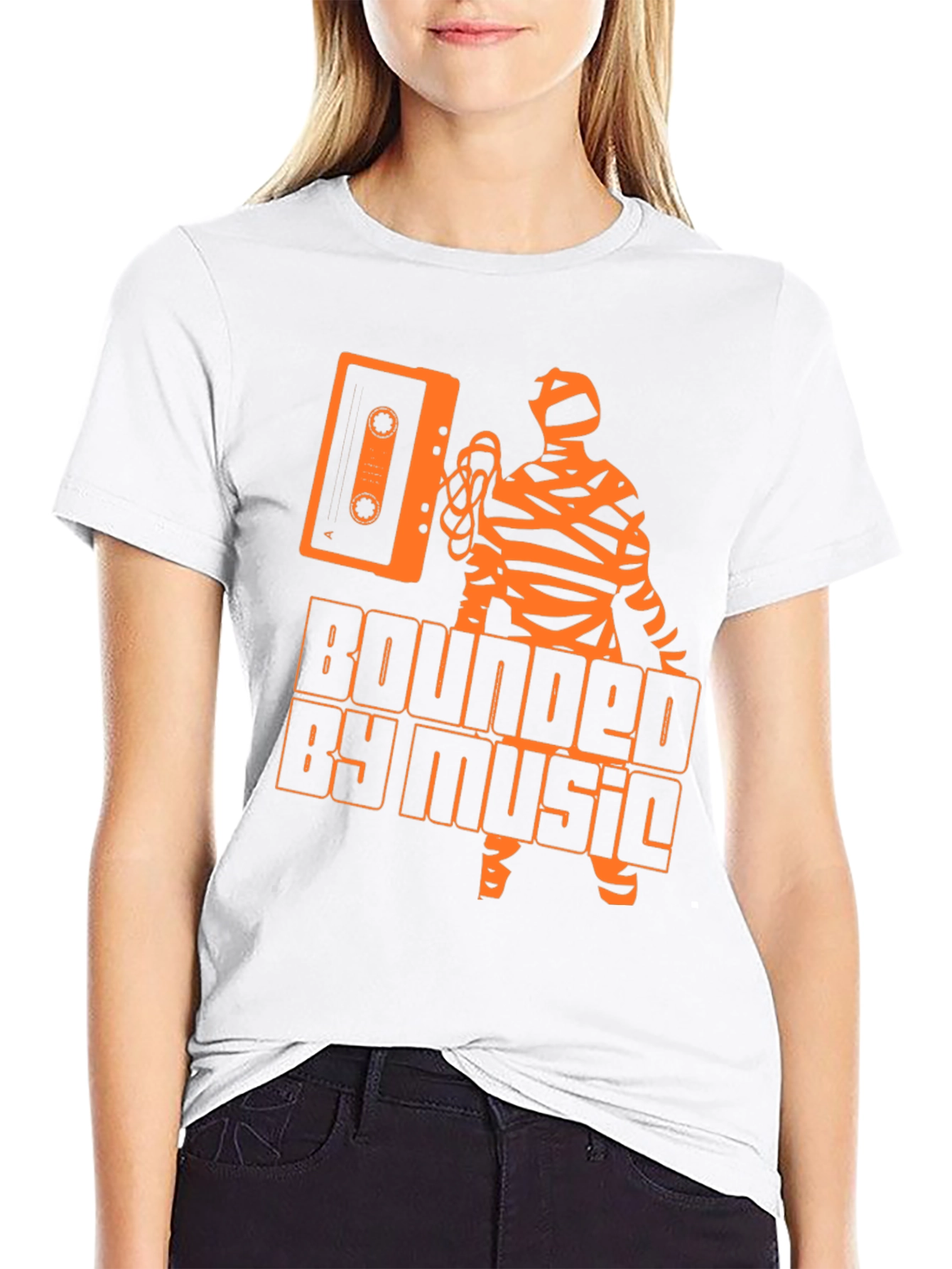 Black Bounded by Music Cassette Tape Mummy Graphic T-Shirt view 9