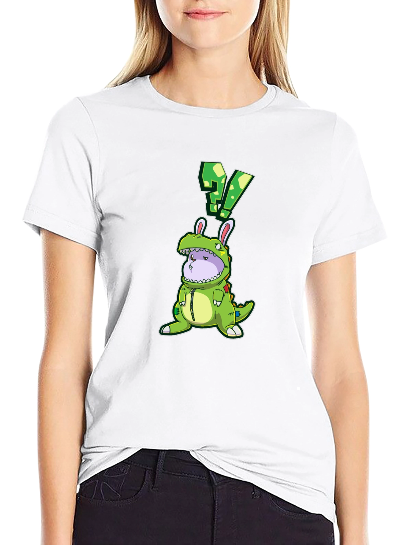 Black Dino Bunny Costume Graphic Tee - Quirky Novelty Design view 9