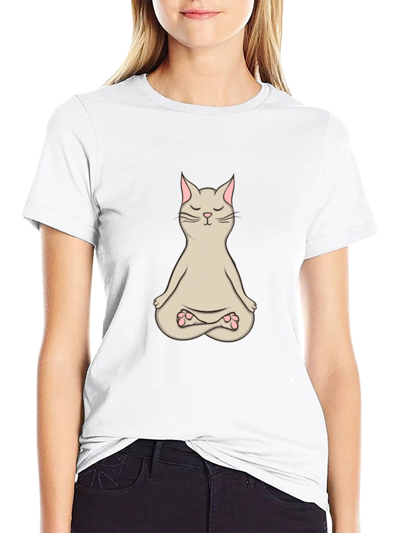 Black Zen Cat T-Shirt - Meditating Feline Design view 9