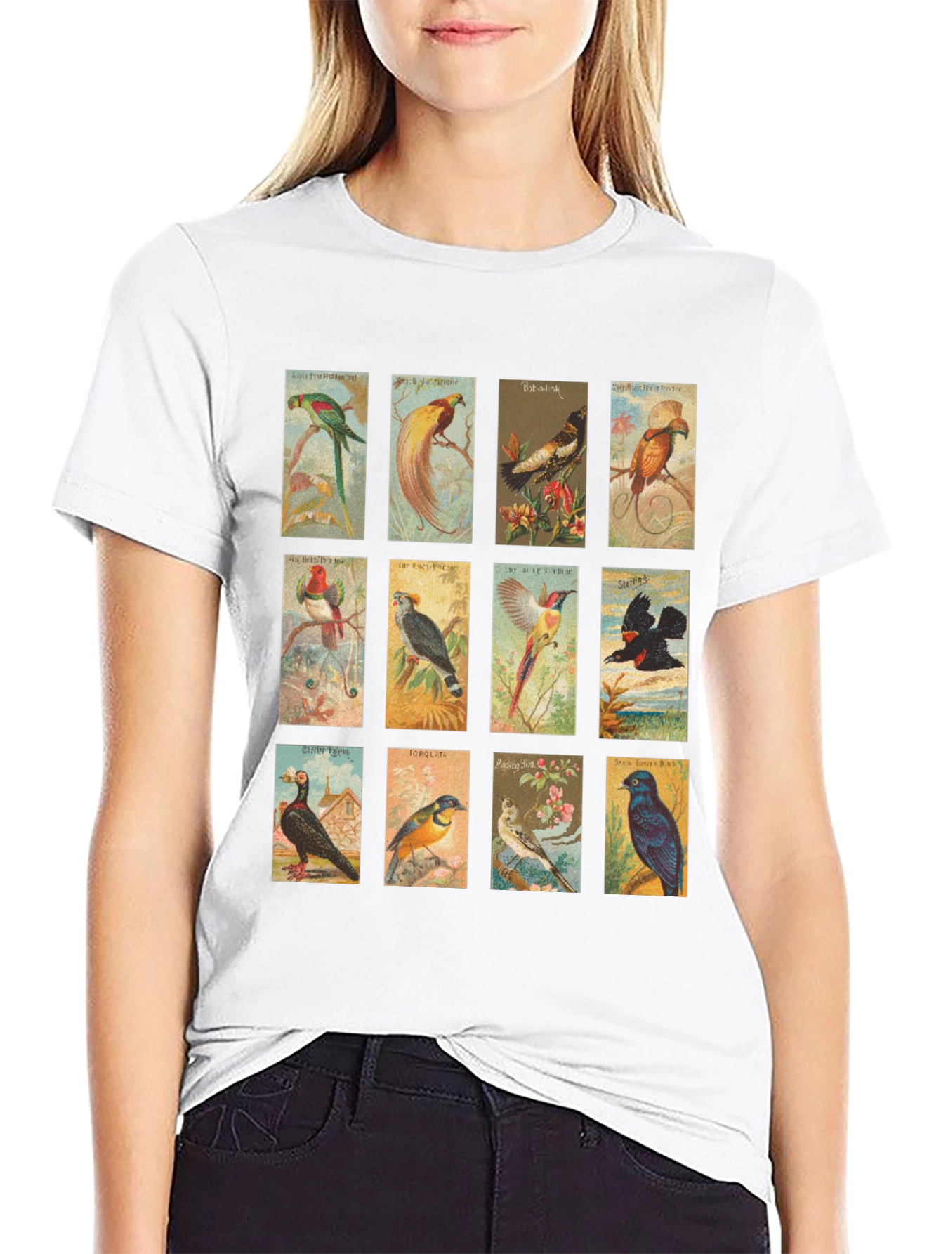 Black Vintage Birds Black T-Shirt view 9