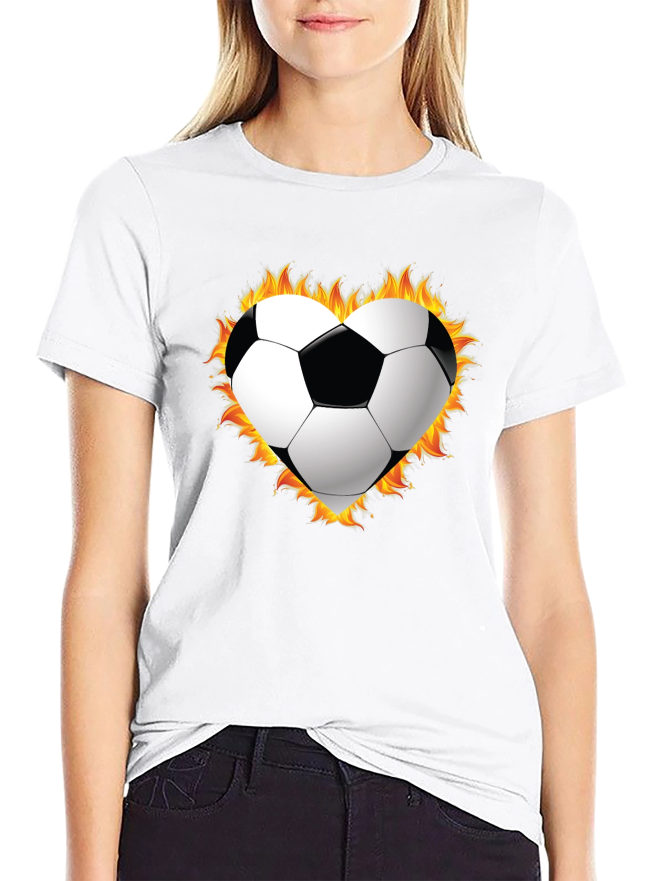 Black Fiery Soccer Heart T-Shirt view 9