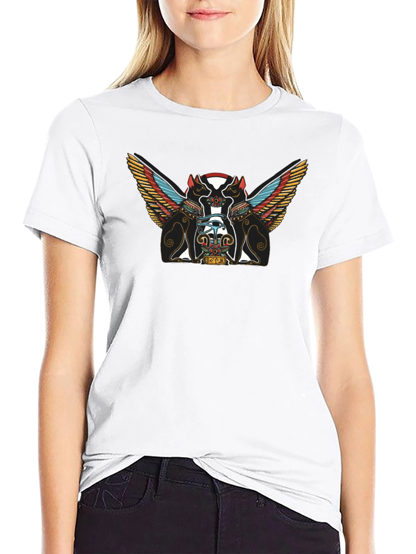 Black Egyptian Cats & Eye of Horus Black T-Shirt view 9