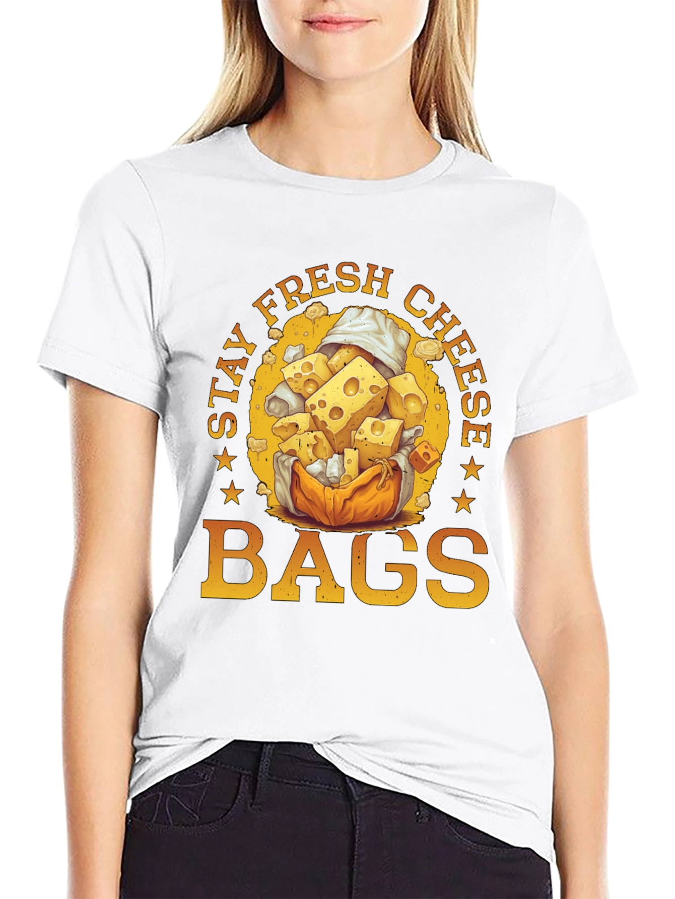 Black Stay Fresh Cheese Bags Graphic T-Shirt view 9