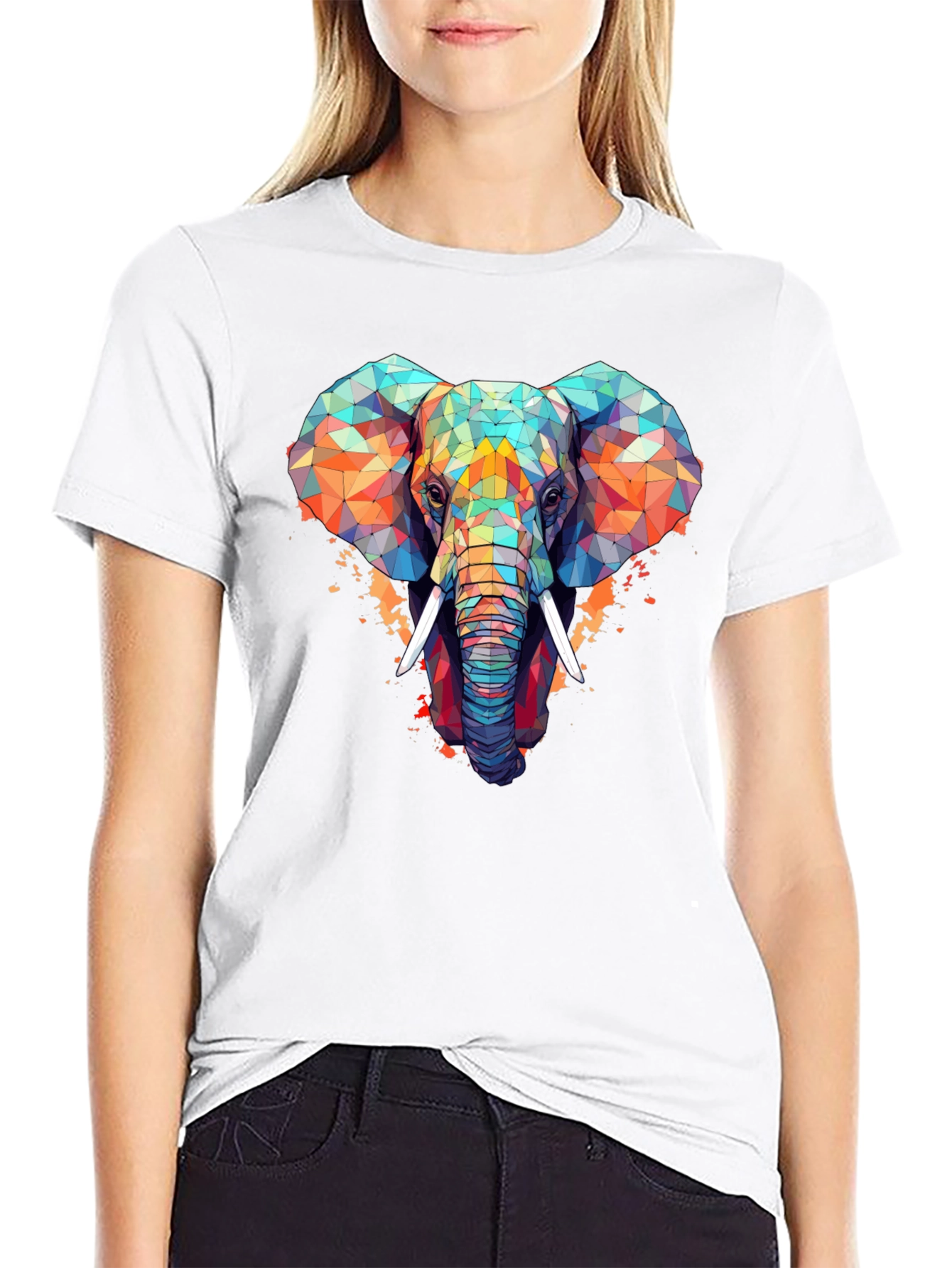 Black Geometric Elephant Graphic Black T-Shirt view 9