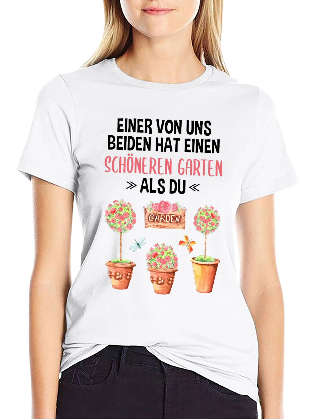 Black Funny Gardener T-Shirt: "Schöneren Garten" Design view 9