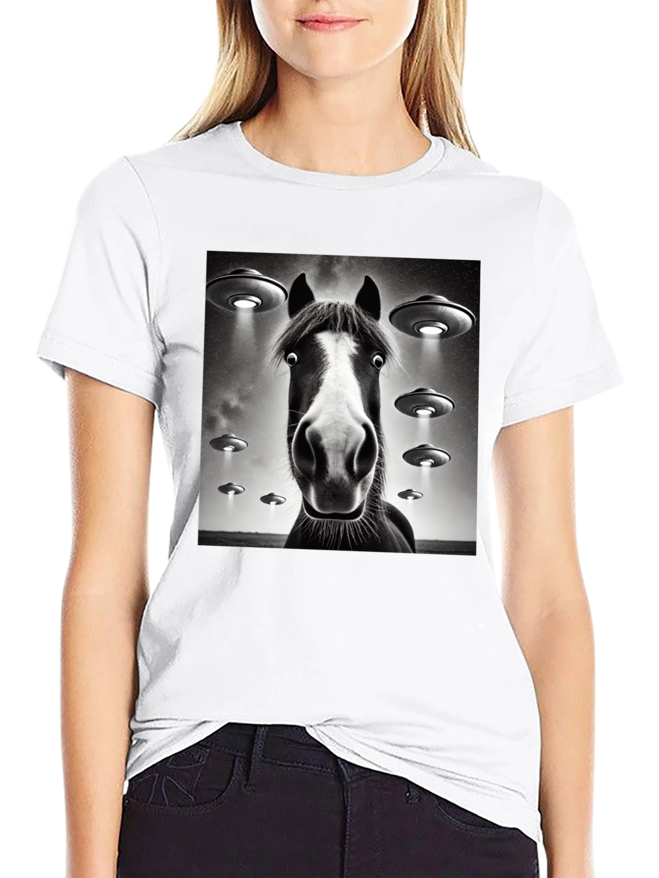 Black Horse UFO T-Shirt - Funny Graphic Tee view 9