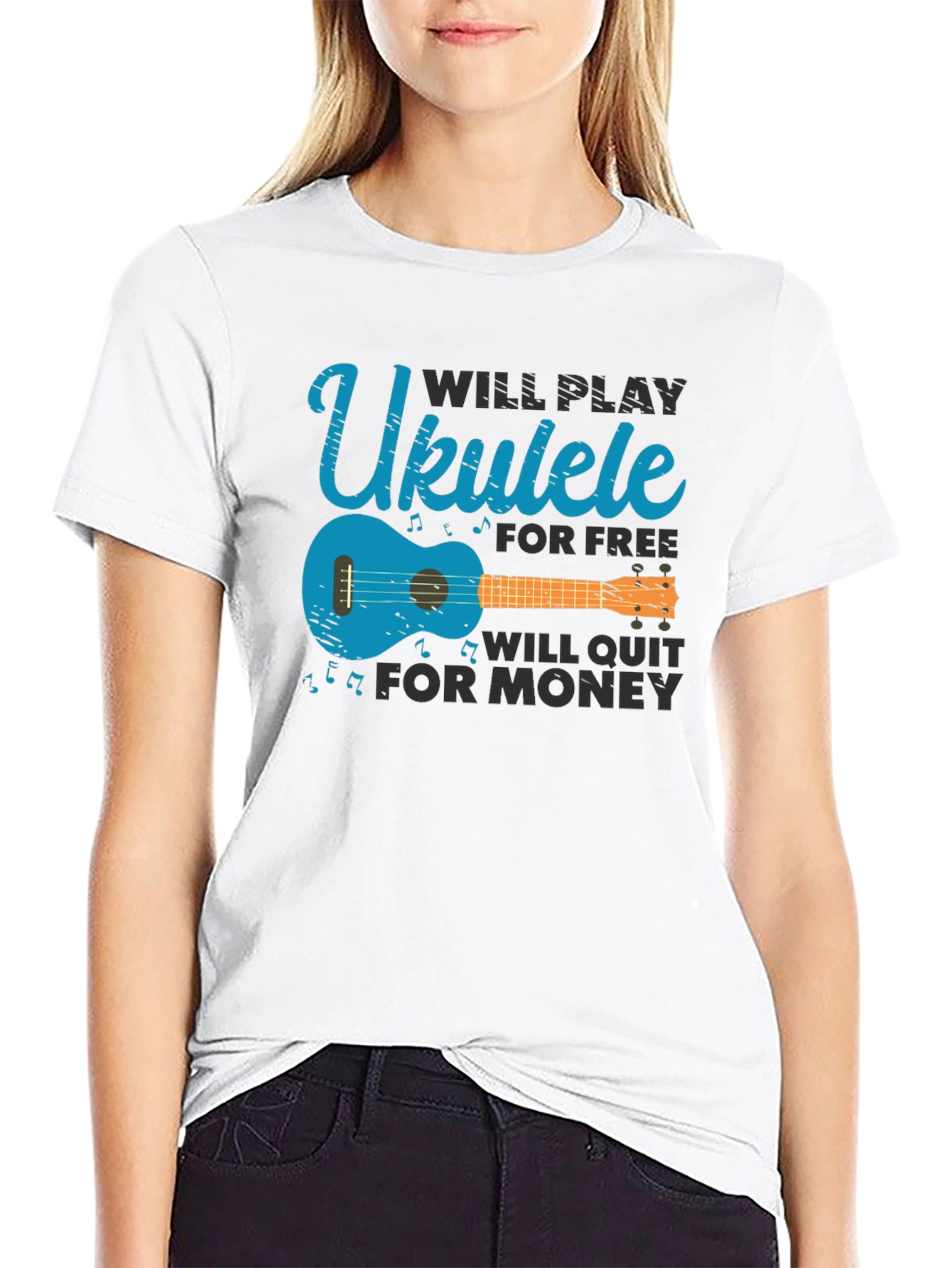 Black Ukulele Player T-Shirt - Funny Musical Instrument Tee view 9