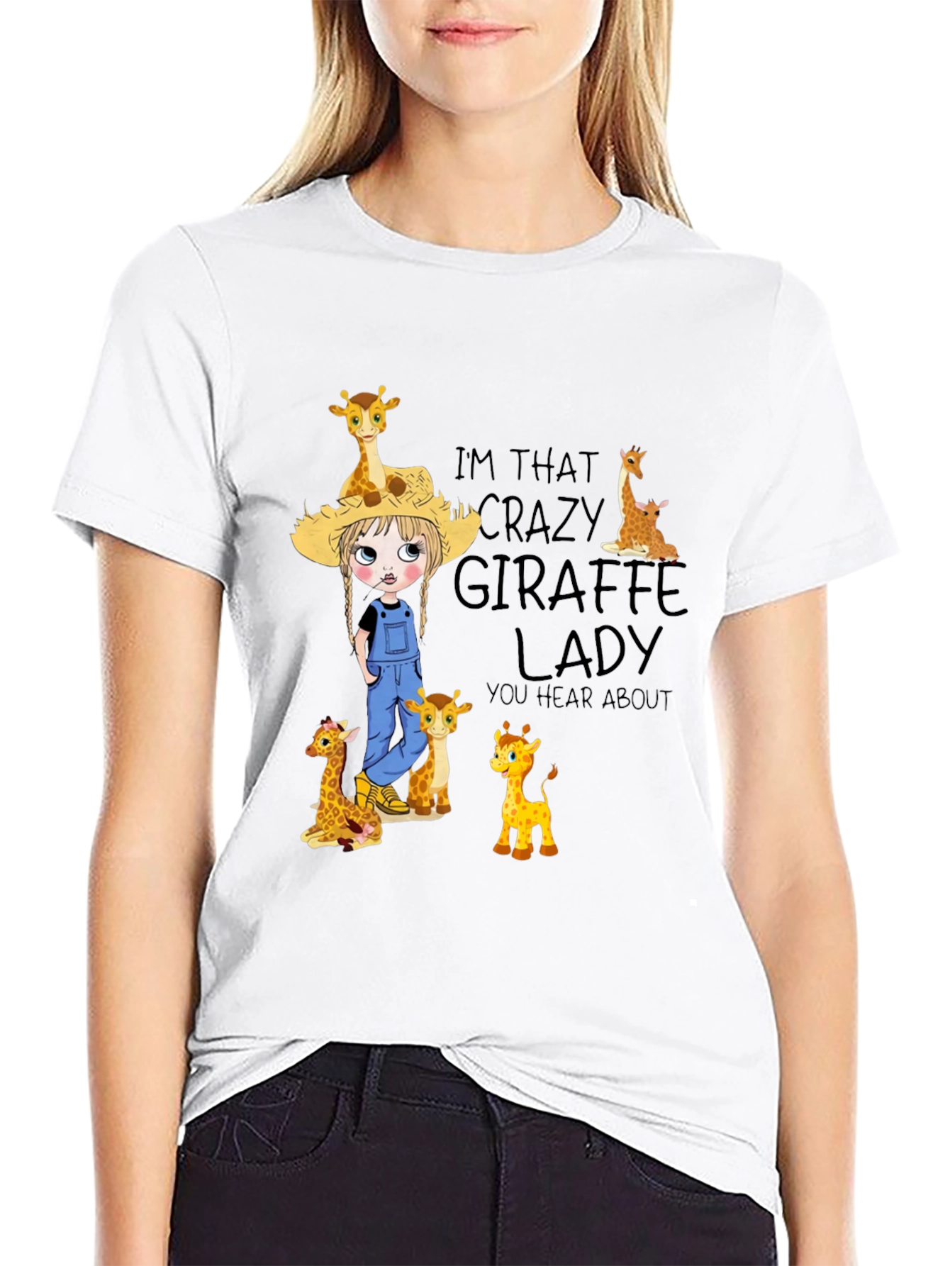 Black Crazy Giraffe Lady Graphic Tee view 9