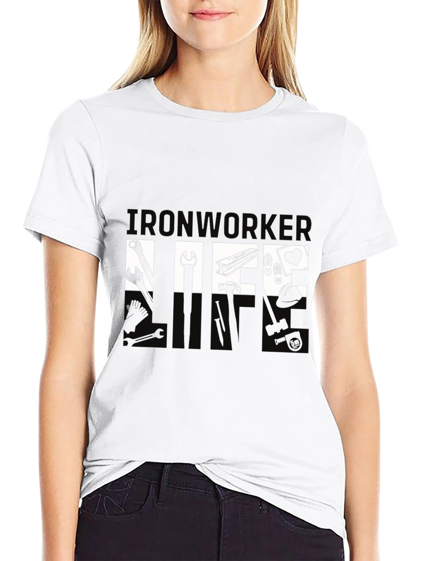 Black Ironworker Life T-Shirt - Black Graphic Tee view 9